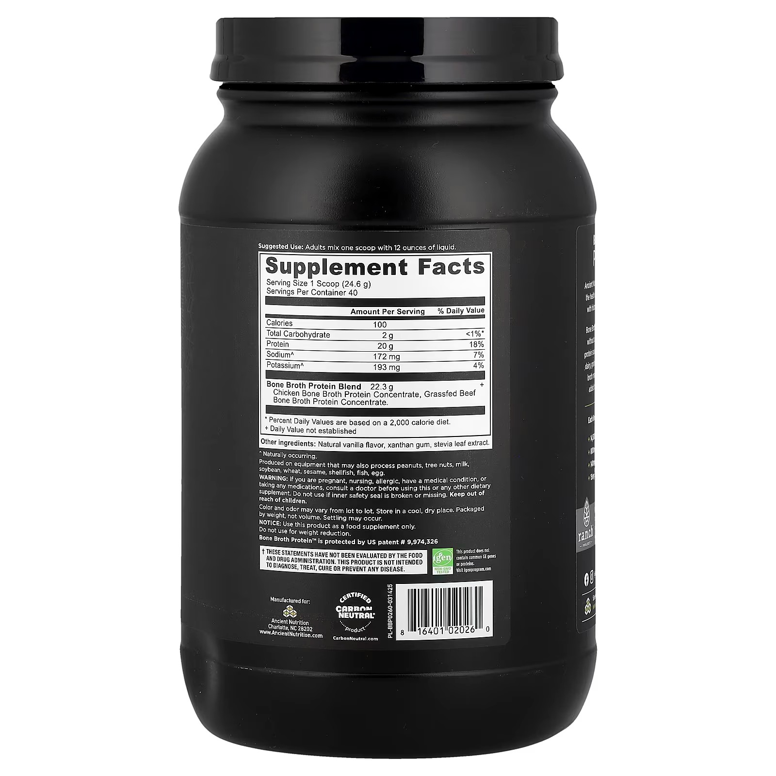 Ancient Nutrition Grass-Fed Bone Broth Protein Powder – Vanilla Flavor, Premium Protein Supplement thumbnail 2
