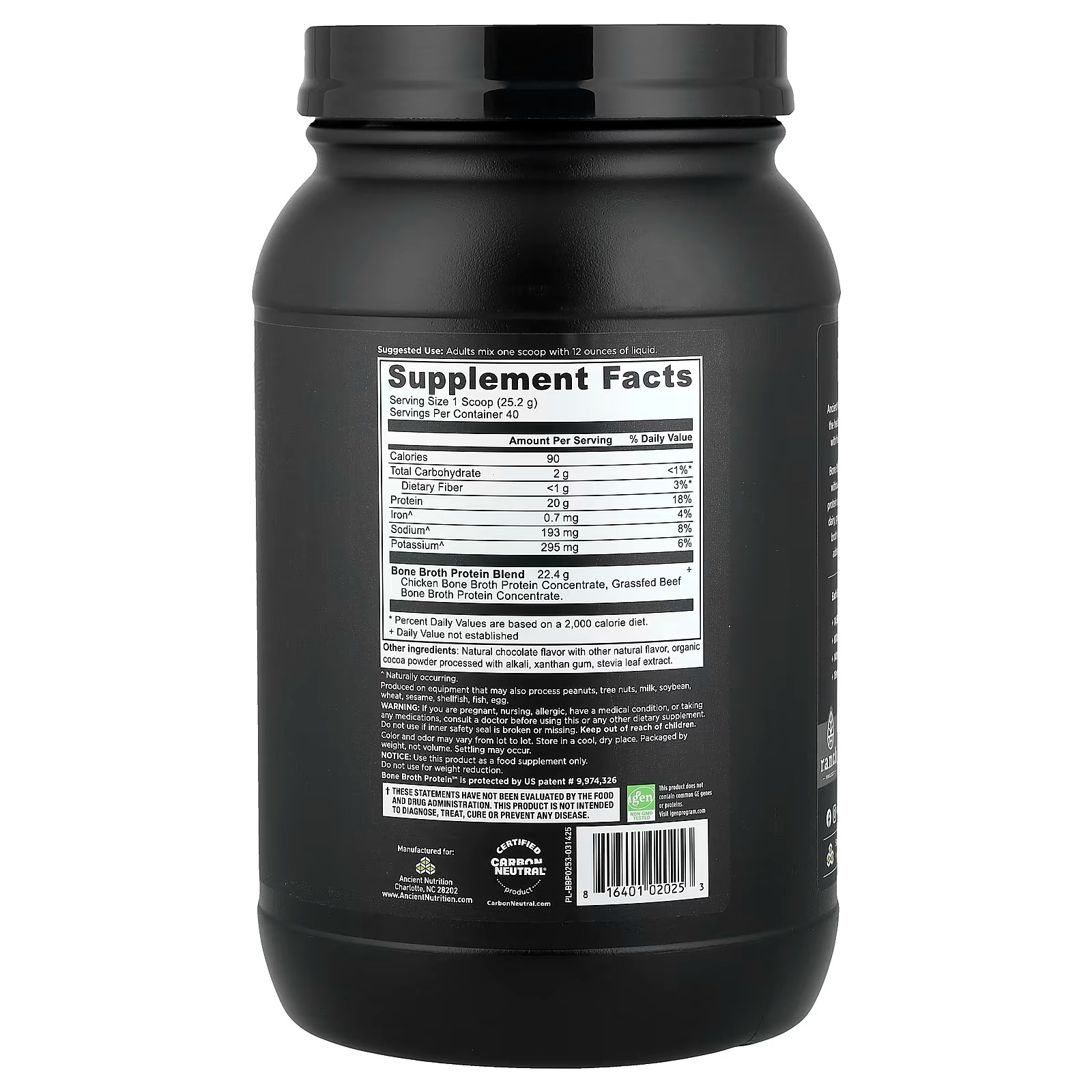 Ancient Nutrition Grass-Fed Bone Broth Protein Powder – Chocolate Flavor, Premium Protein Supplement thumbnail 2