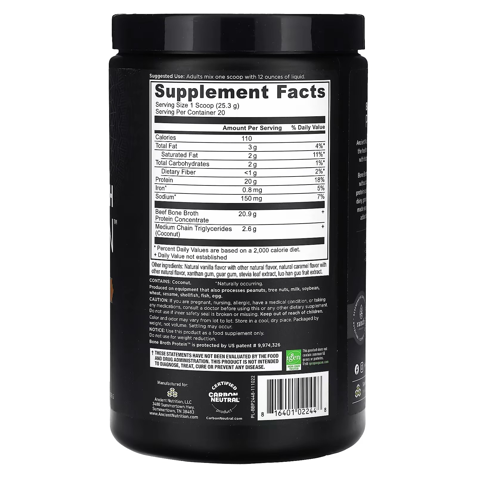 Ancient Nutrition Grass-Fed Bone Broth Protein Powder – Salted Caramel Flavor, Premium Protein Supplement thumbnail 2