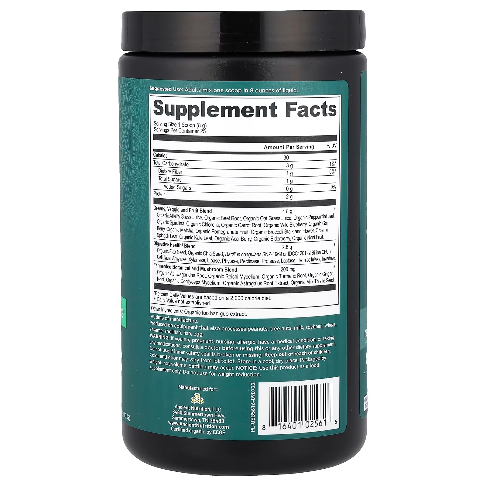 Ancient Nutrition Organic Super Greens + Collagen Peptides Powder – Organic Greens & Collagen Supplement thumbnail 2