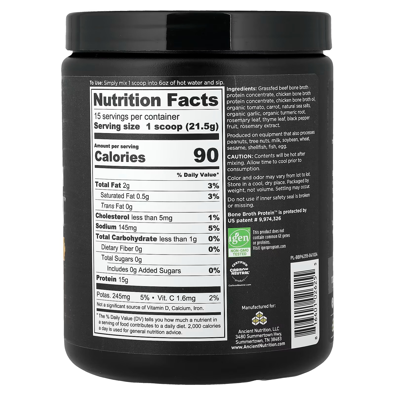 Ancient Nutrition Bone Broth Protein Chicken Soup 11.4 oz (323g) – Protein-Rich Bone Broth Powder thumbnail 2