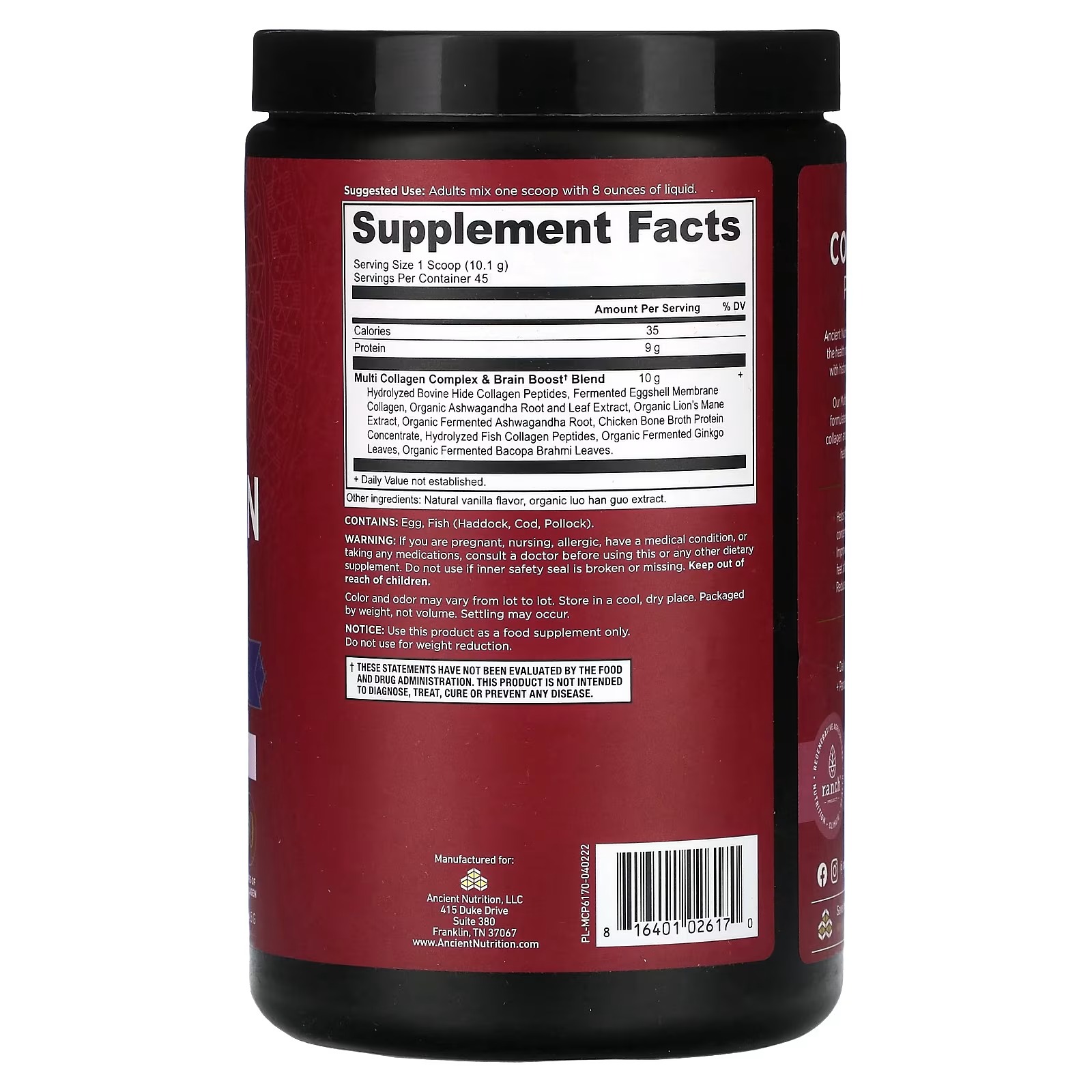 Ancient Nutrition Hydrolyzed Multi Collagen Peptides – Brain Boost, Collagen Protein Supplement thumbnail 2