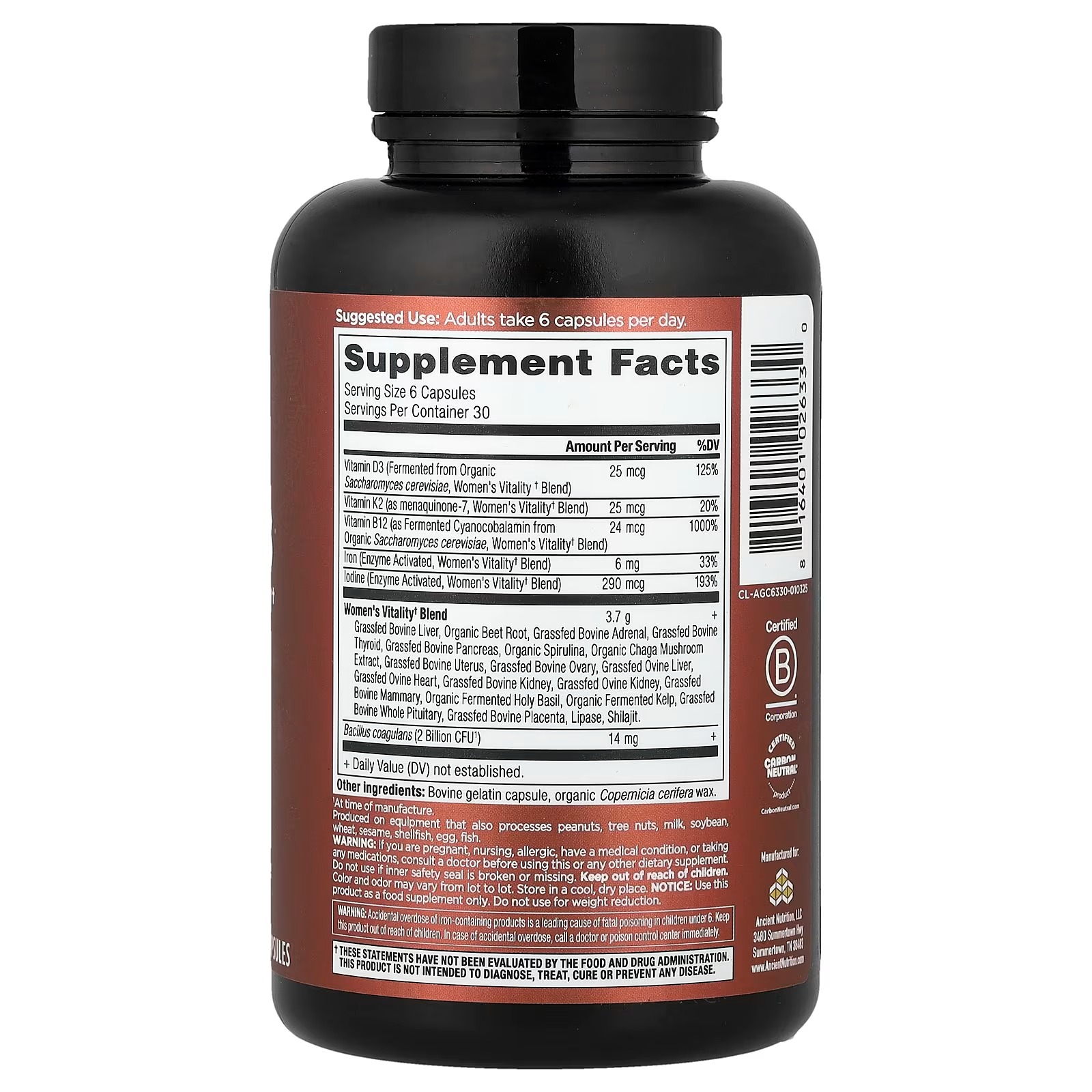 Ancient Nutrition Women’s Vitality 180 Capsules – Women’s Wellness & Daily Vitality Supplement thumbnail 2