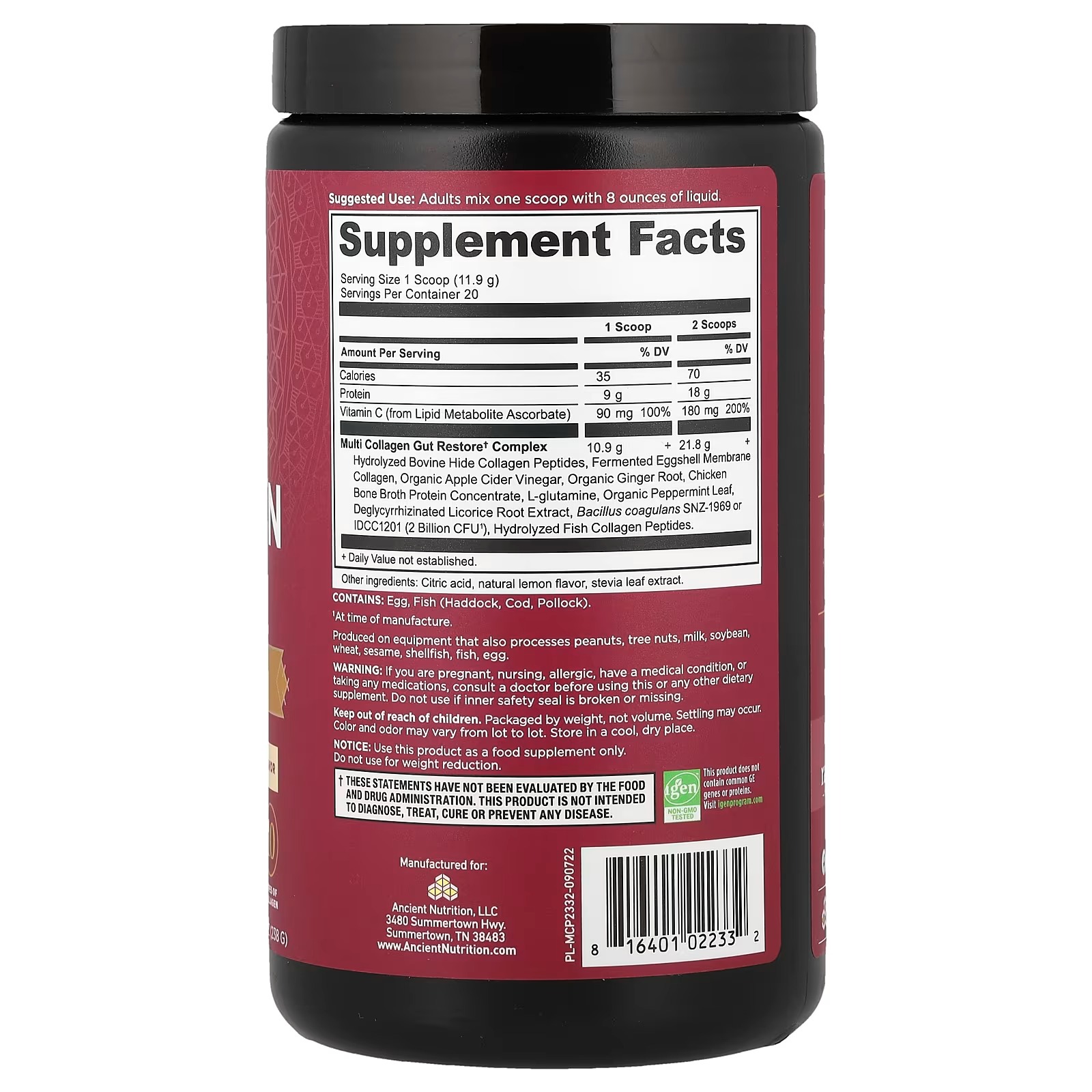 Ancient Nutrition Gut Restore Multi Collagen Protein 8.4 oz (238g) – Collagen Protein Powder for Gut Wellness thumbnail 2