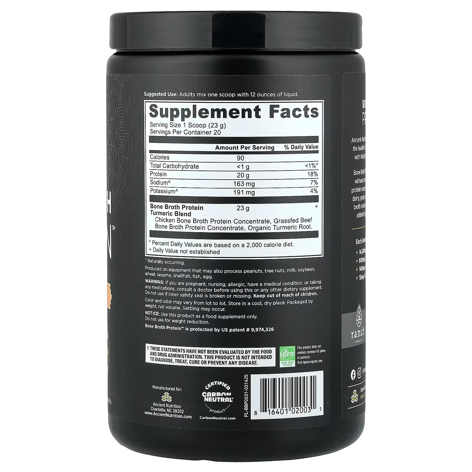 ncient Nutrition Grass-Fed Bone Broth Protein Powder – Pure, Unflavored Protein Supplement thumbnail 2