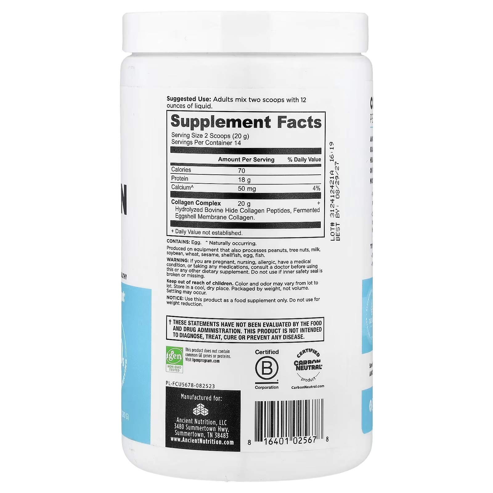 Ancient Nutrition Hydrolyzed Collagen Peptides Powder – Unflavored, Pure Collagen Protein Supplement thumbnail 2