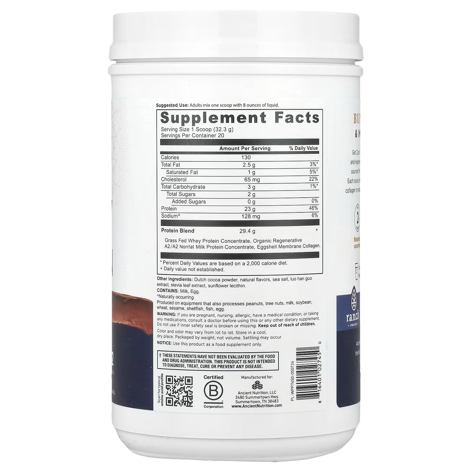 Ancient Nutrition Grass-Fed Whey Protein Powder – Milk Chocolate + Vanilla Bean, 20 Servings Each thumbnail 2