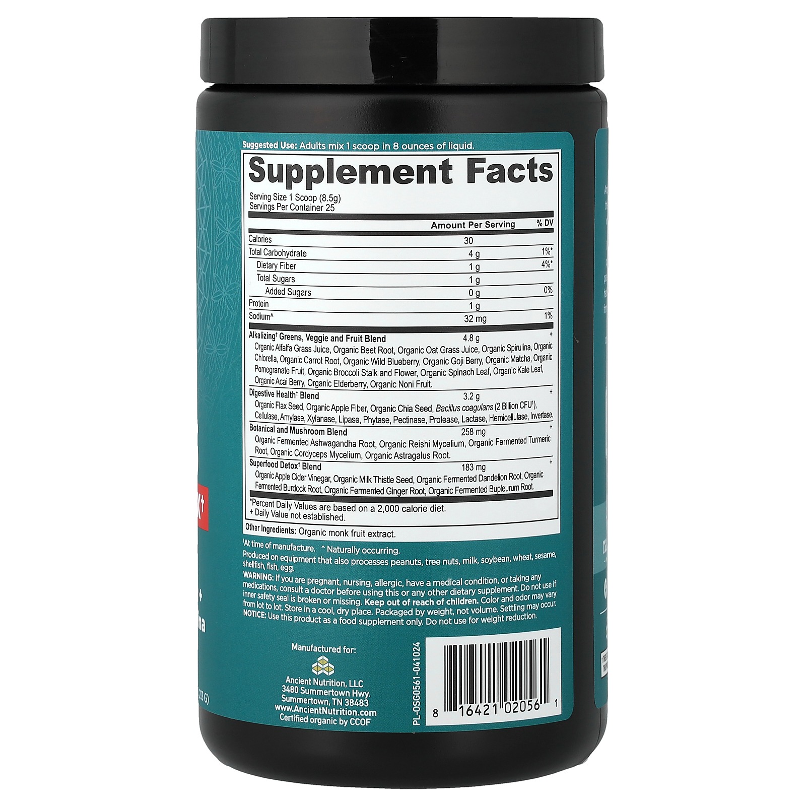 Ancient Nutrition Organic Super Greens Powder – Probiotics, Detox & Alkalize, Organic Greens Supplement thumbnail 2