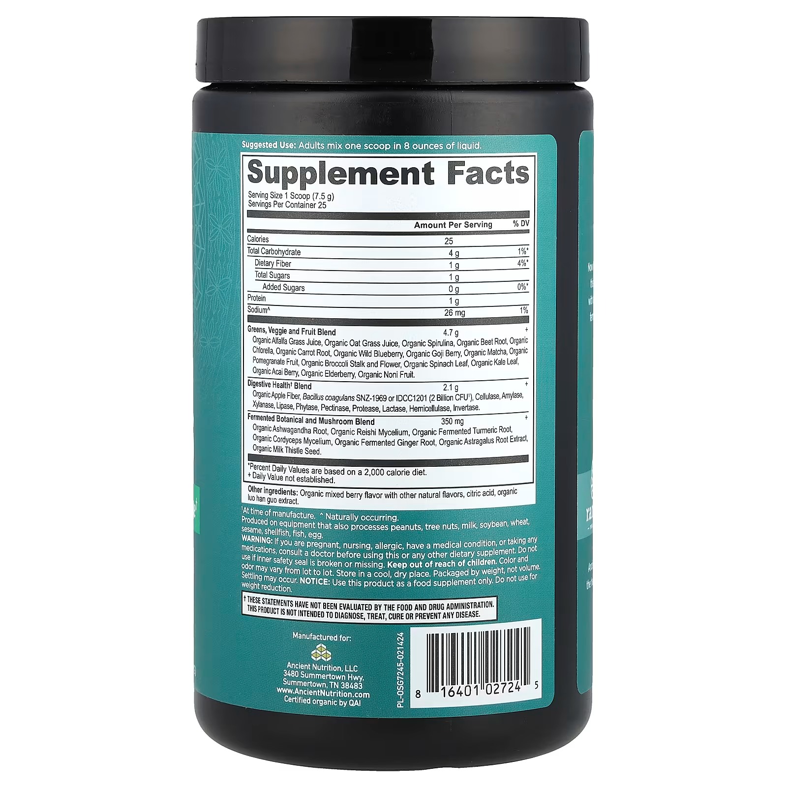 Ancient Nutrition Organic Super Greens Powder – Mango Flavor with Probiotics, Organic Greens Supplement thumbnail 2