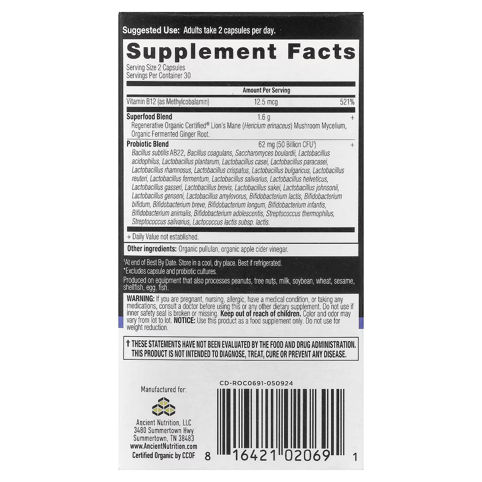 Ancient Nutrition Probiotics Ultimate 100 Billion CFUs – Probiotic Capsules for Daily Gut Health thumbnail 2