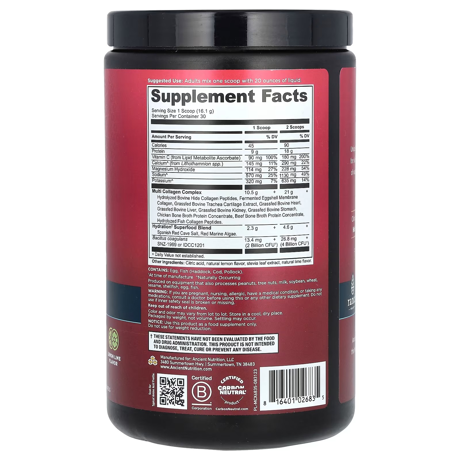 Ancient Nutrition Advanced Multi Collagen Peptides Hydrate – Lemon Lime, Collagen Drink Mix Supplement thumbnail 2