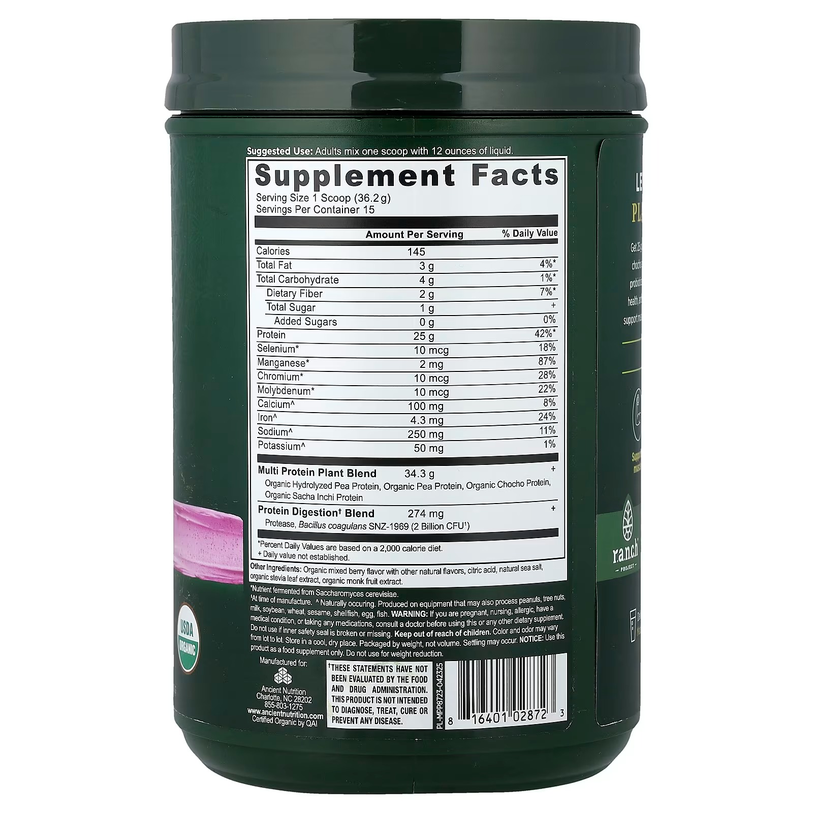 Ancient Nutrition Organic Multi Protein Plant Powder – Mixed Berry, Plant-Based Protein Supplement thumbnail 2