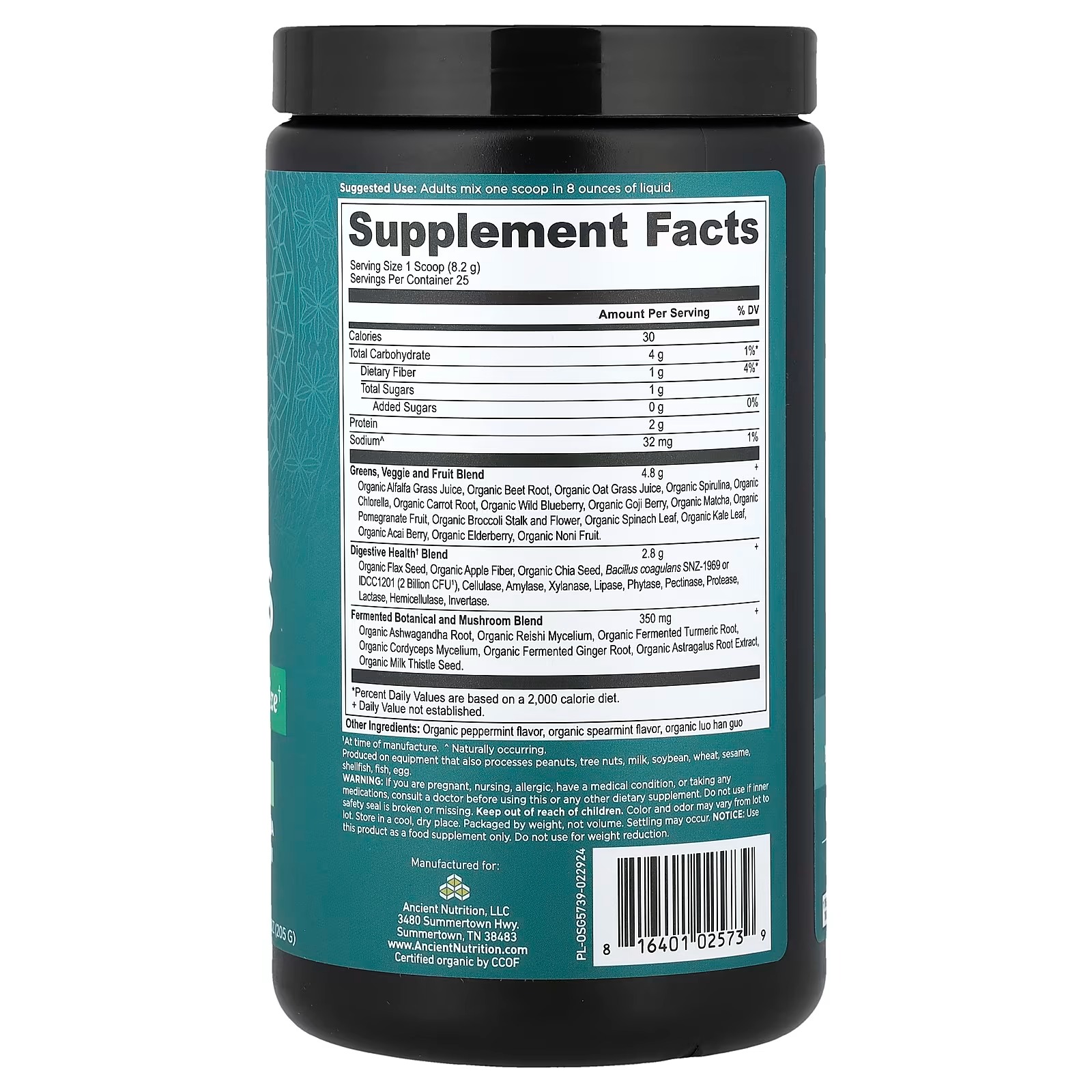 Ancient Nutrition Organic Super Greens Powder – Probiotics, Mint Flavor, Organic Greens Supplemen thumbnail 2