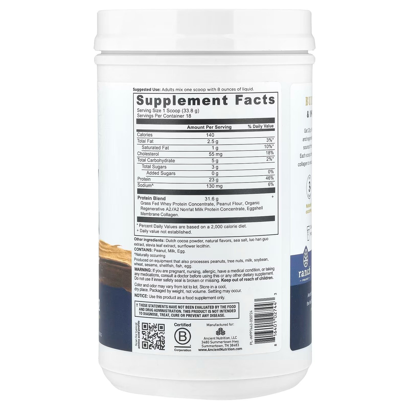Ancient Nutrition Grass-Fed Whey Protein + Collagen – Chocolate Peanut Butter, Protein Supplement thumbnail 2