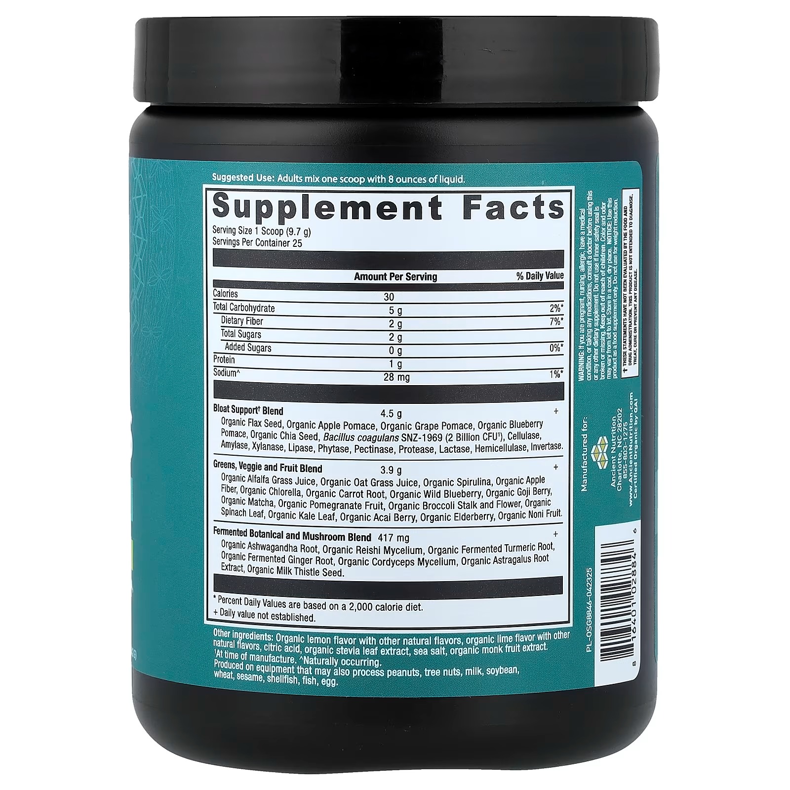 Ancient Nutrition Organic SuperGreens Bloat Relief – Citrus Apple, Organic Greens & Digestive Support thumbnail 2