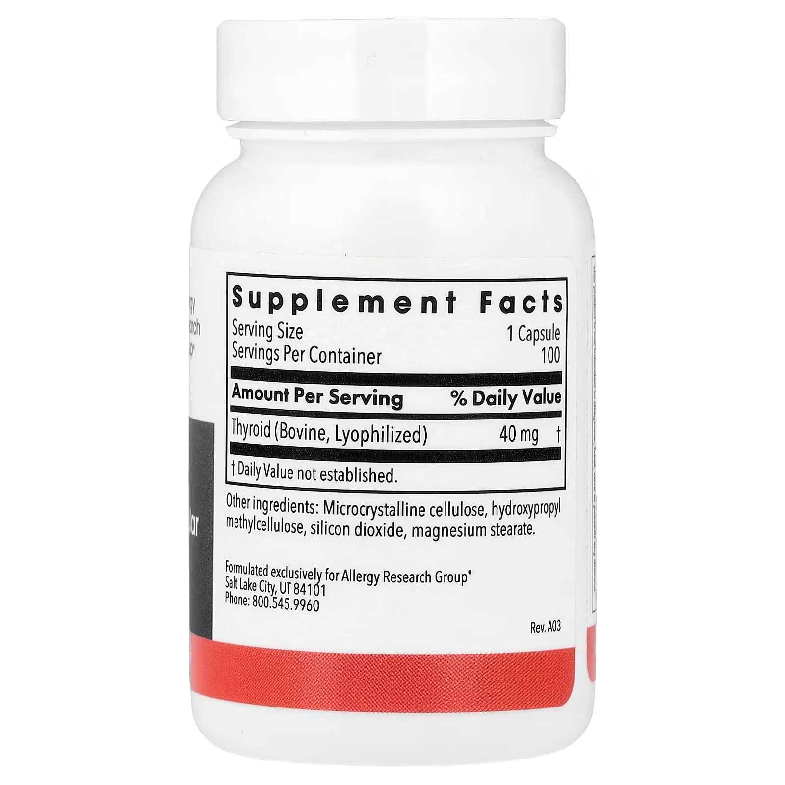 Allergy Research Group Thyroid 40 mg 100 Vegetarian Capsules – Thyroid Support Supplement thumbnail 2