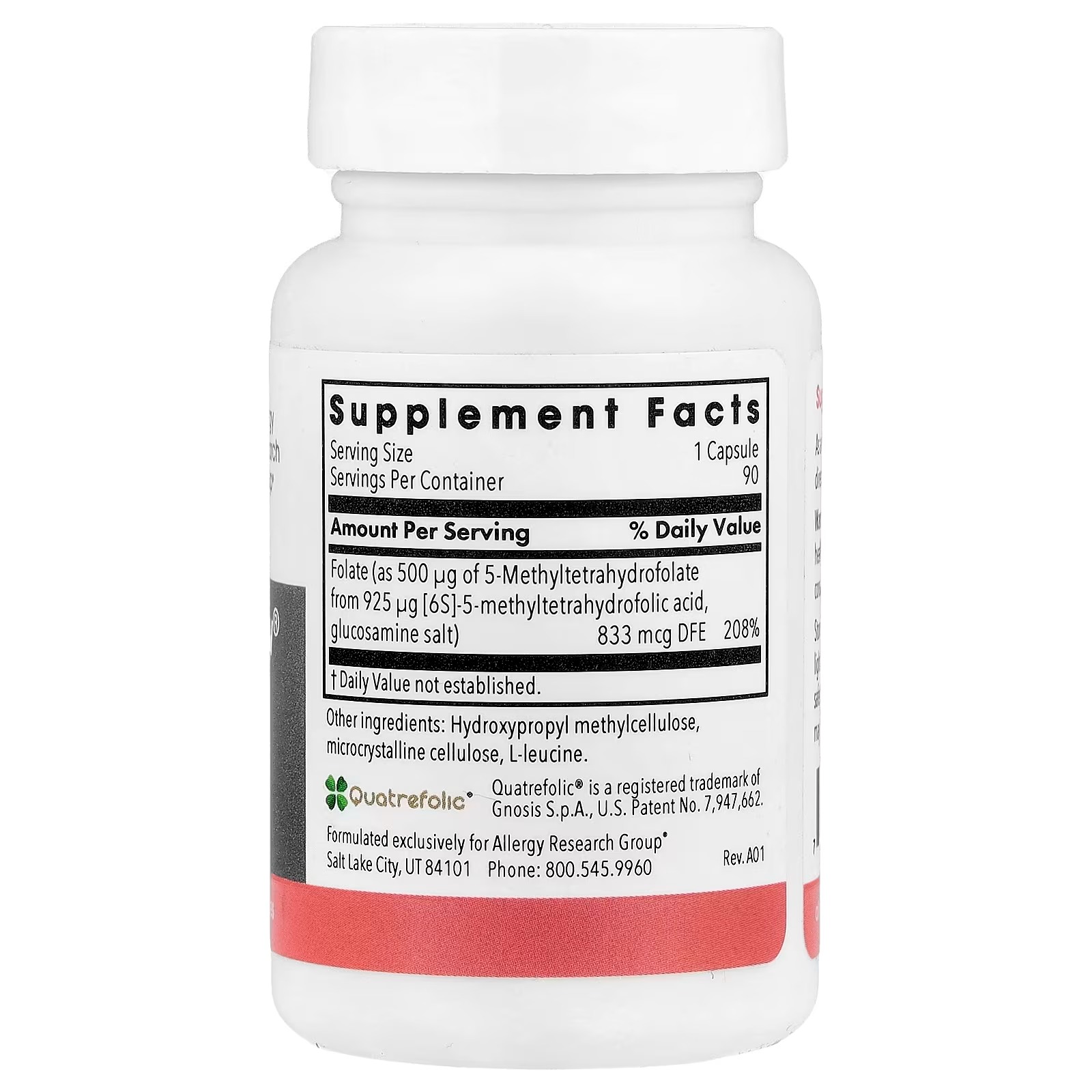 Allergy Research Group QuatreActiv Folate 4th Generation 5-MTHF 90 Vegetarian Capsules – Advanced Folate Supplement thumbnail 2