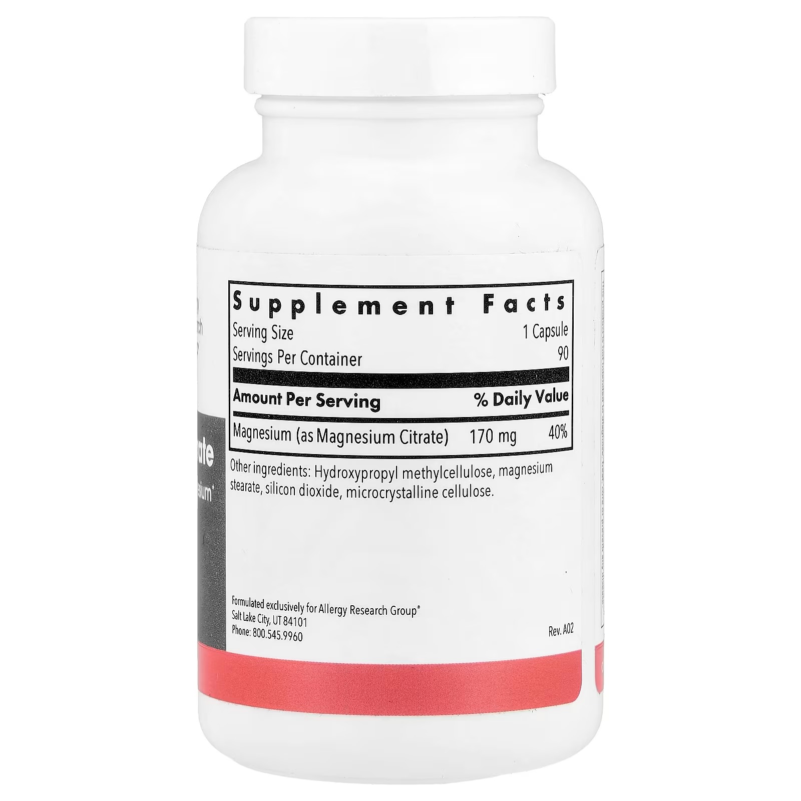 Allergy Research Group Magnesium Citrate 170 mg 90 Vegetarian Capsules – High Quality Magnesium Supplement for Daily Wellness thumbnail 2