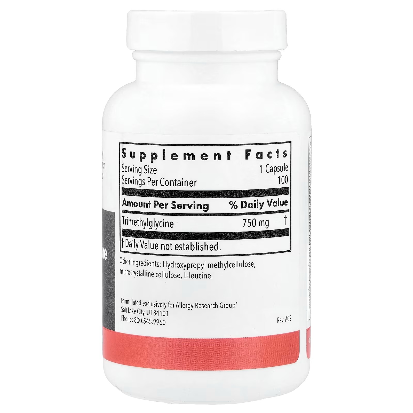 Allergy Research Group TMG 750 mg 100 Vegetarian Capsules – Trimethylglycine Supplement for Methylation & Daily Wellness Support thumbnail 2