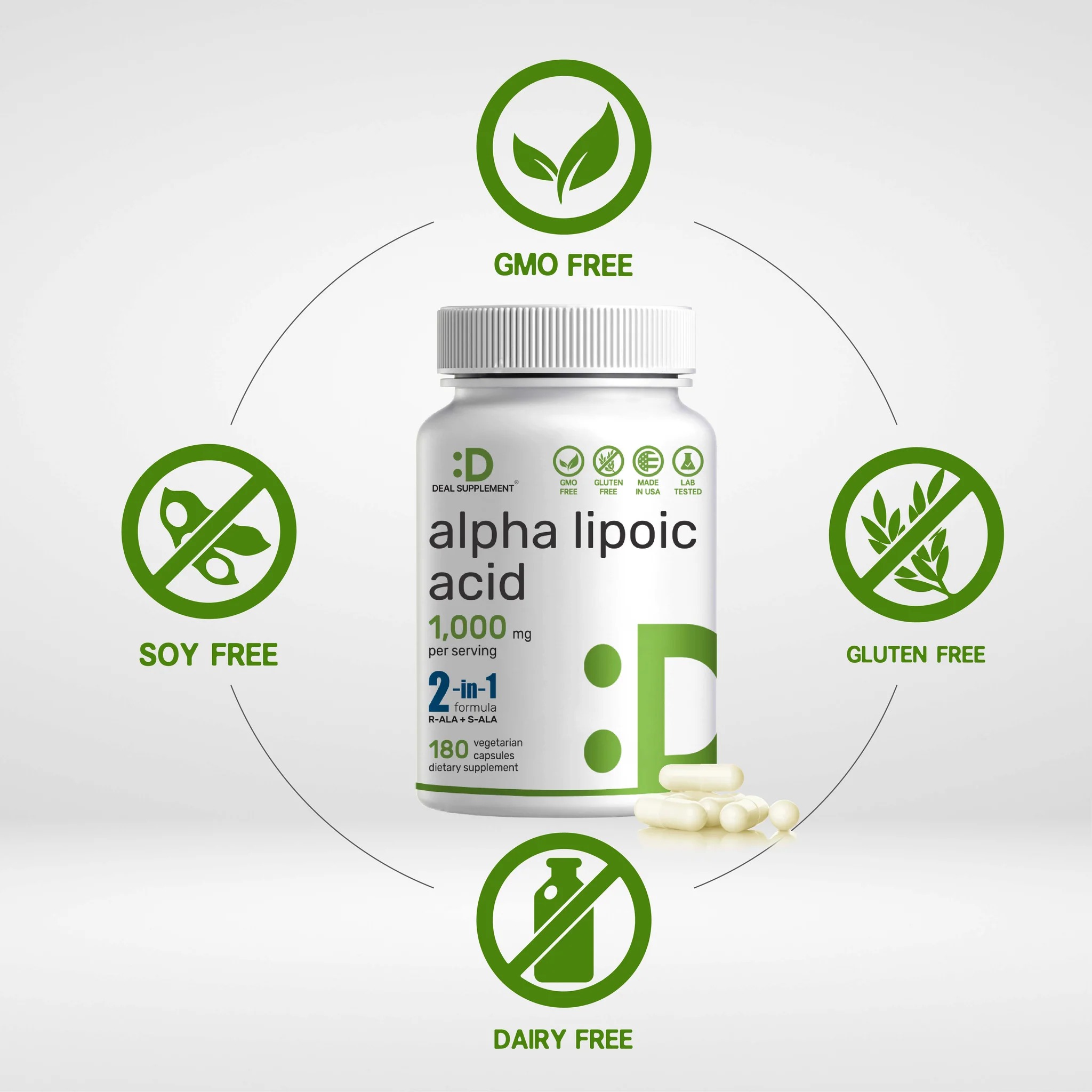 Alpha Lipoic Acid 1000mg – R-ALA & S-ALA 50/50 Blend, 180 Veggie Capsules thumbnail 3