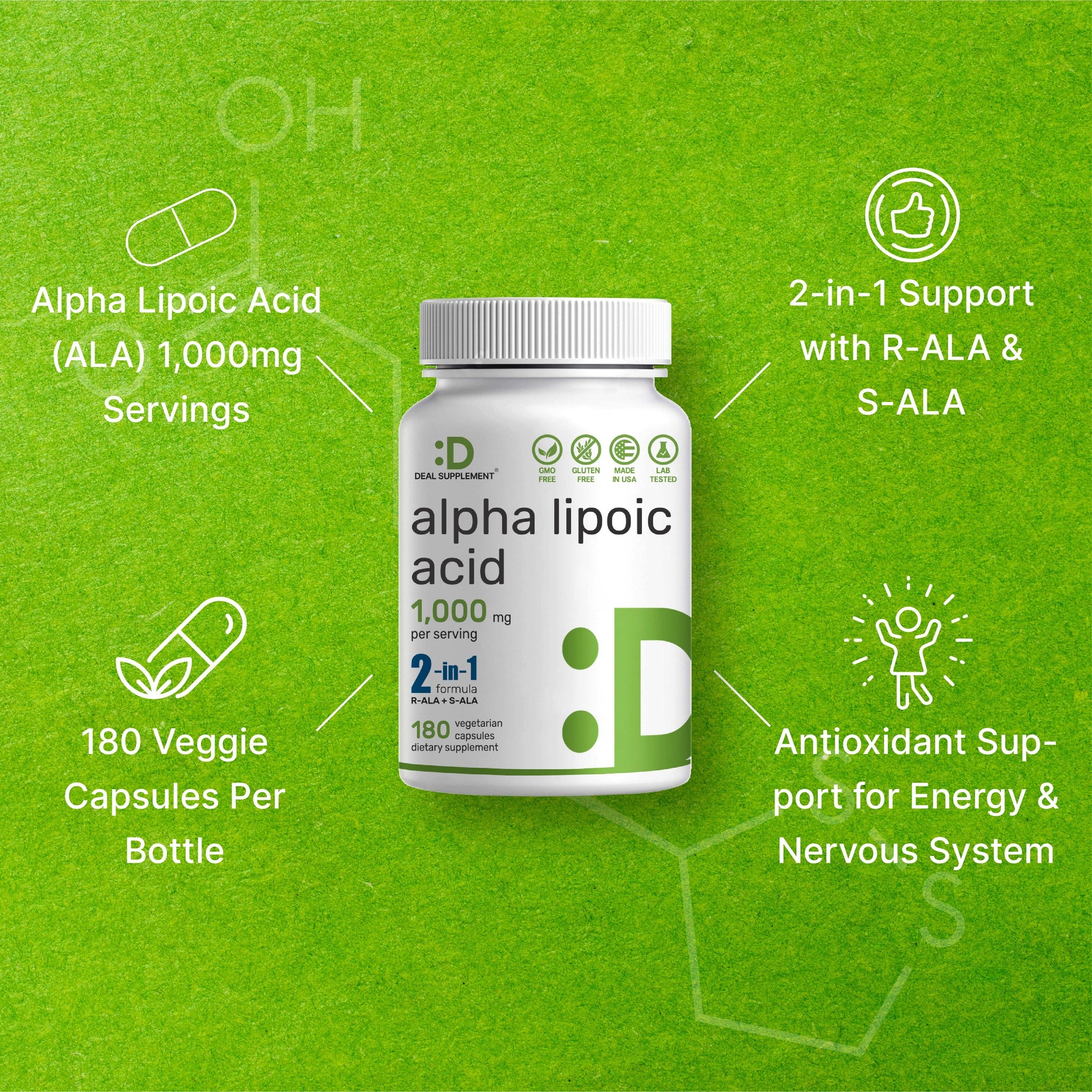 Alpha Lipoic Acid 1000mg – R-ALA & S-ALA 50/50 Blend, 180 Veggie Capsules thumbnail 4