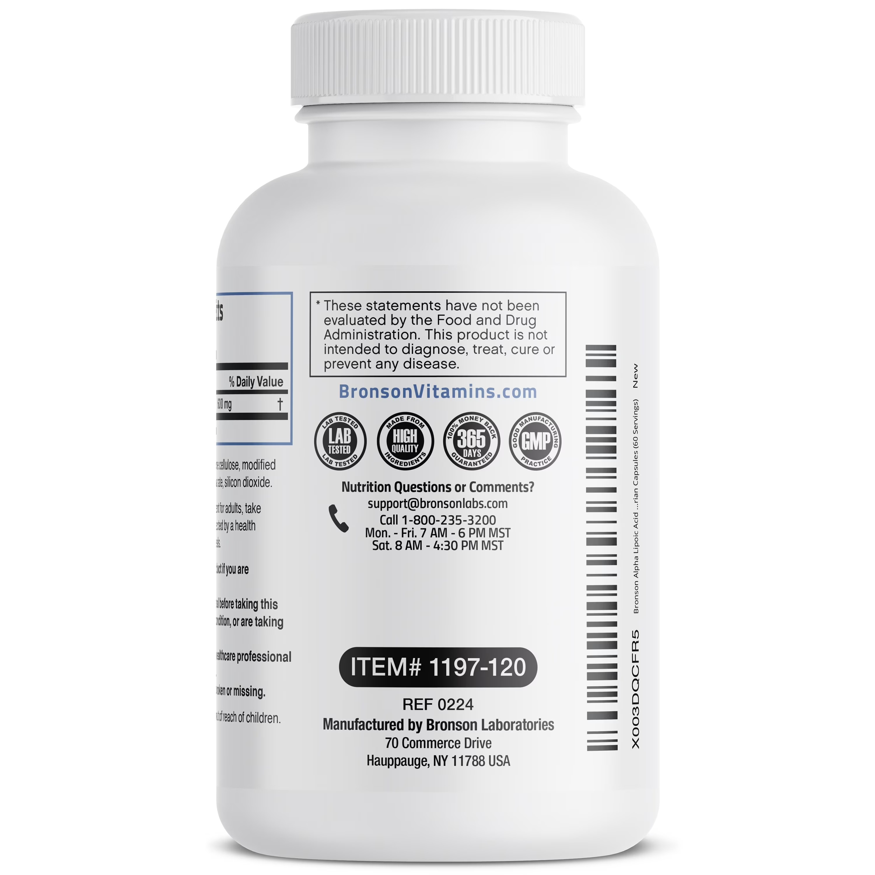 Bronson Alpha Lipoic Acid 600mg 120 Capsules – Glucose Metabolism Support thumbnail 4