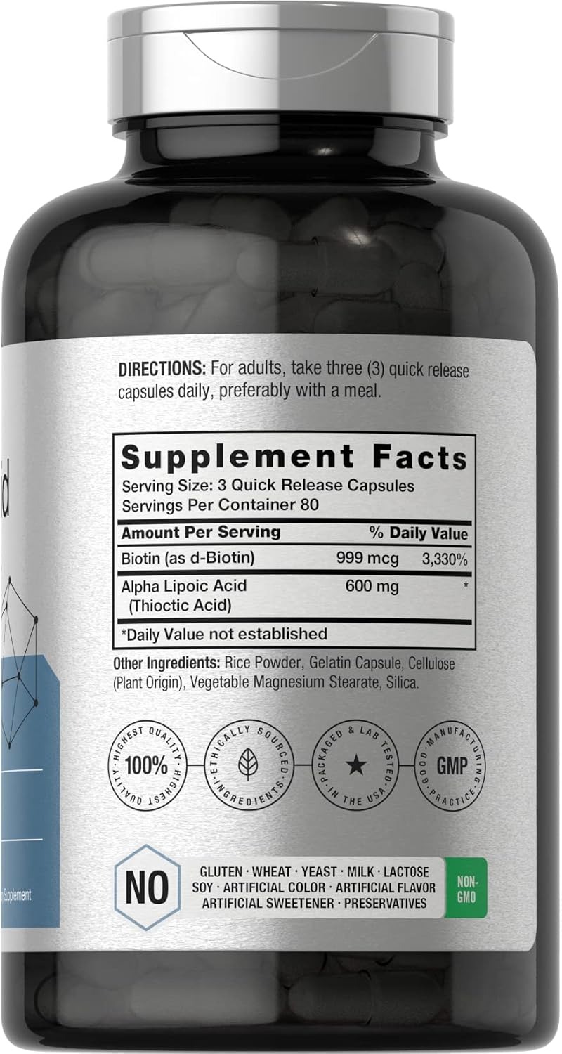 Horbäach Alpha Lipoic Acid 600mg – 240 Capsules with Biotin thumbnail 2