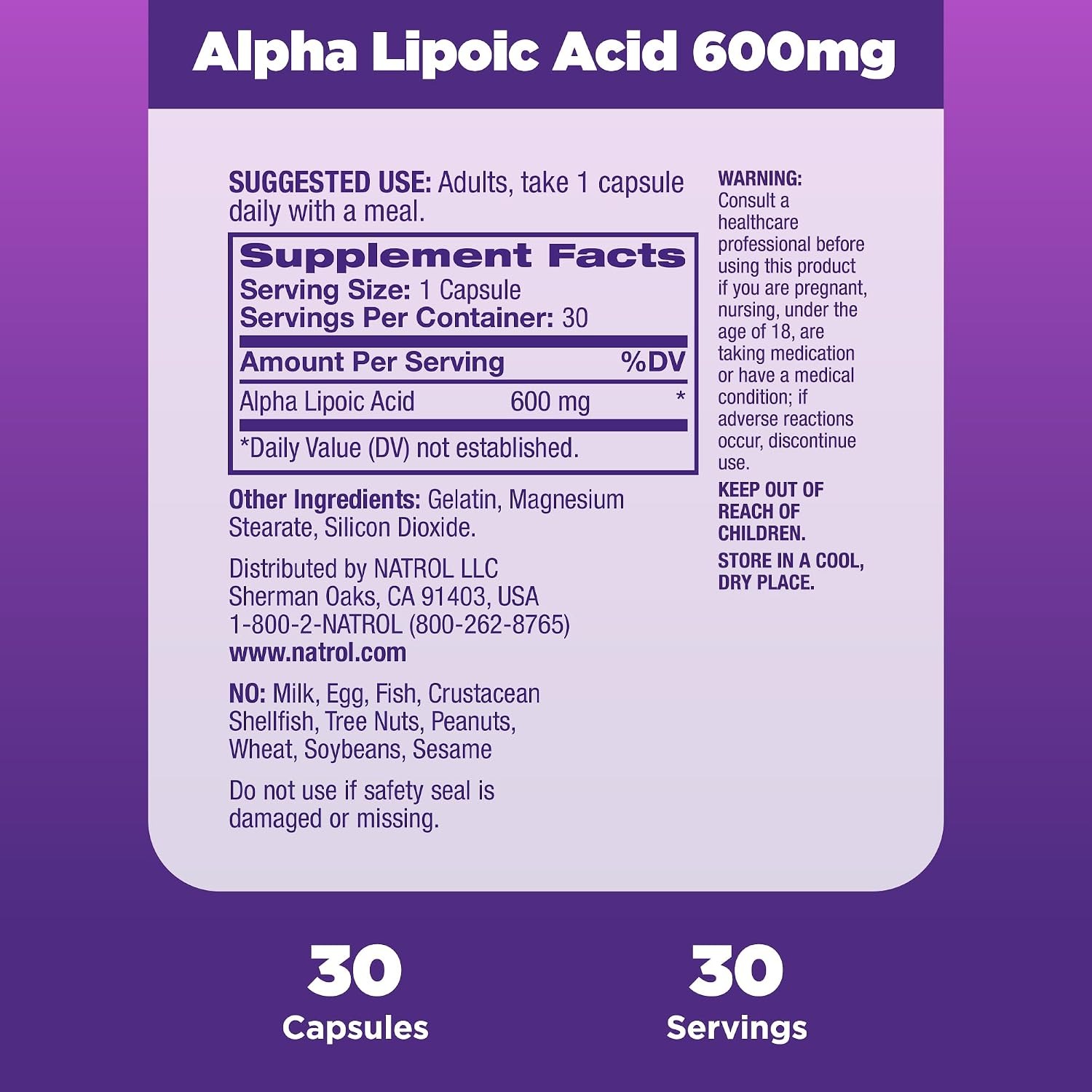Natrol Alpha Lipoic Acid 600mg Capsules – Antioxidant Supplement thumbnail 5