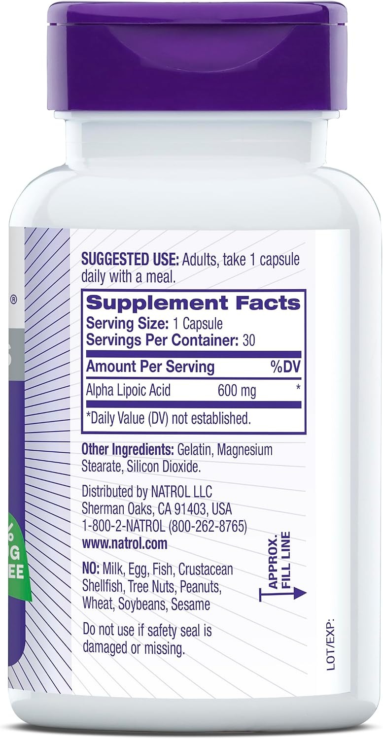 Natrol Alpha Lipoic Acid 600mg Capsules – Antioxidant Supplement thumbnail 7