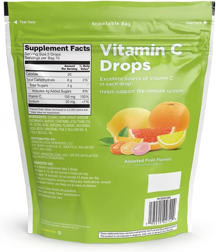 Amazon Basic Care Vitamin C Drops – Lemon, Orange & Grapefruit Flavors thumbnail 2