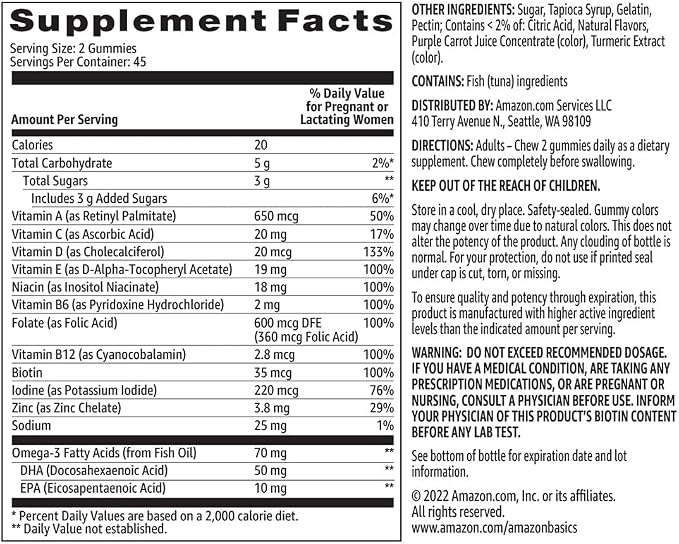 Amazon Basics Prenatal DHA Gummies – Raspberry & Lemon Daily Supplement thumbnail 4