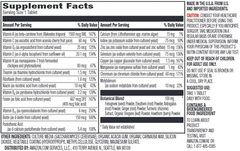 Amazon Basics Men’s Multivitamin – Vegan, Whole Food Cultured, 65 Tablets thumbnail 3