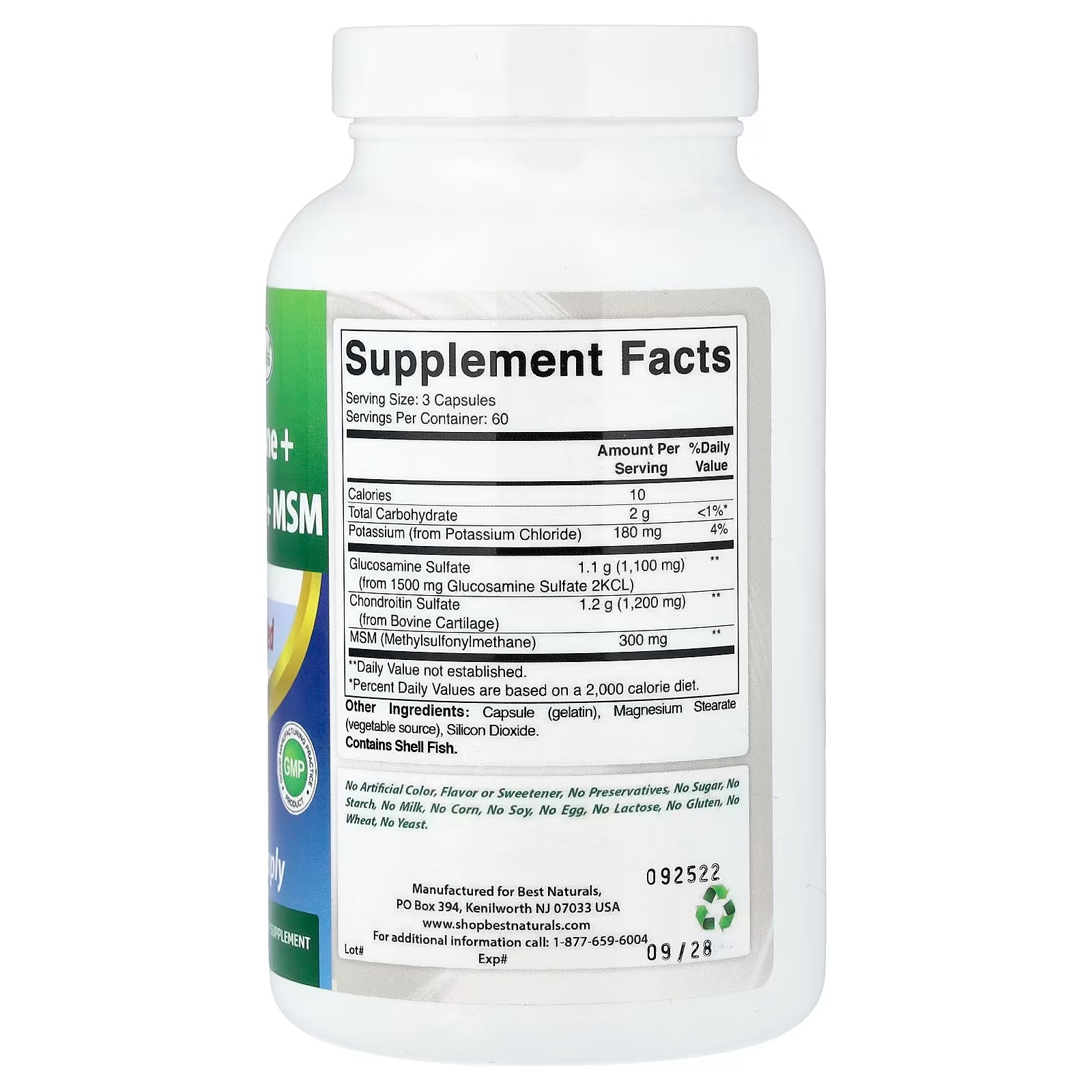 Best Naturals Glucosamine + Chondroitin + MSM – 180 Capsules thumbnail 2