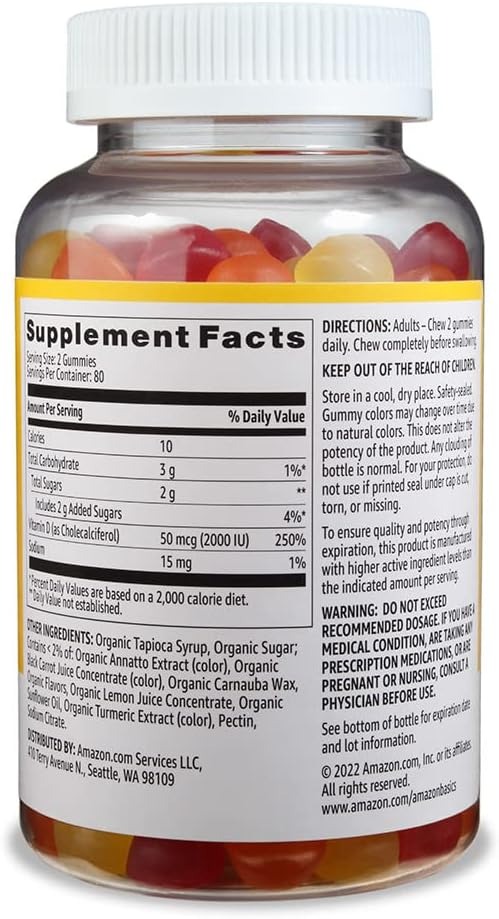 Amazon Basics Vitamin D3 2000 IU Gummies – Orange, Lemon & Strawberry thumbnail 2