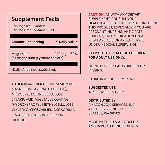 Amazon Elements Chelated Magnesium – 270mg per Serving, Vegan thumbnail 3