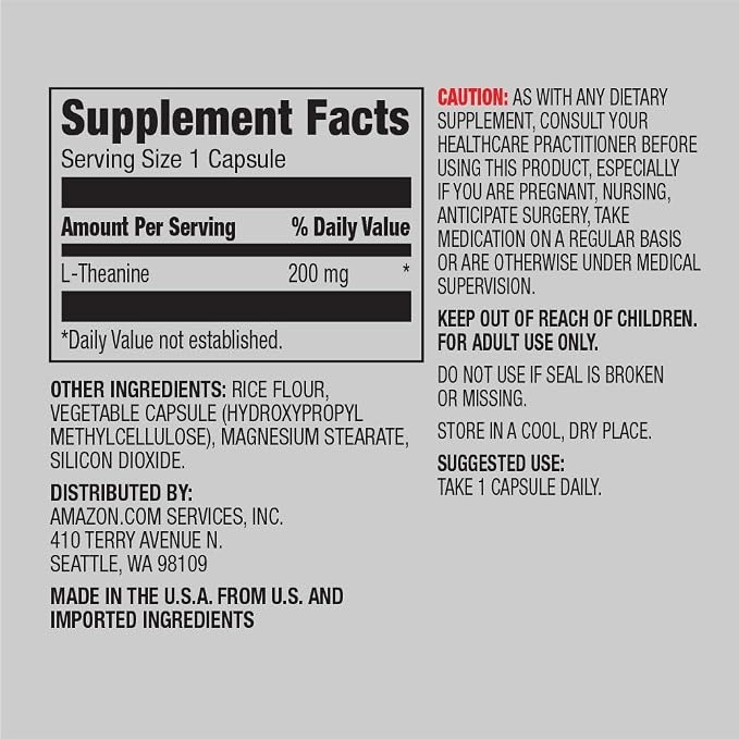 Amazon Elements L-Theanine 200mg – Vegan & Gluten Free, 60 Capsules thumbnail 2