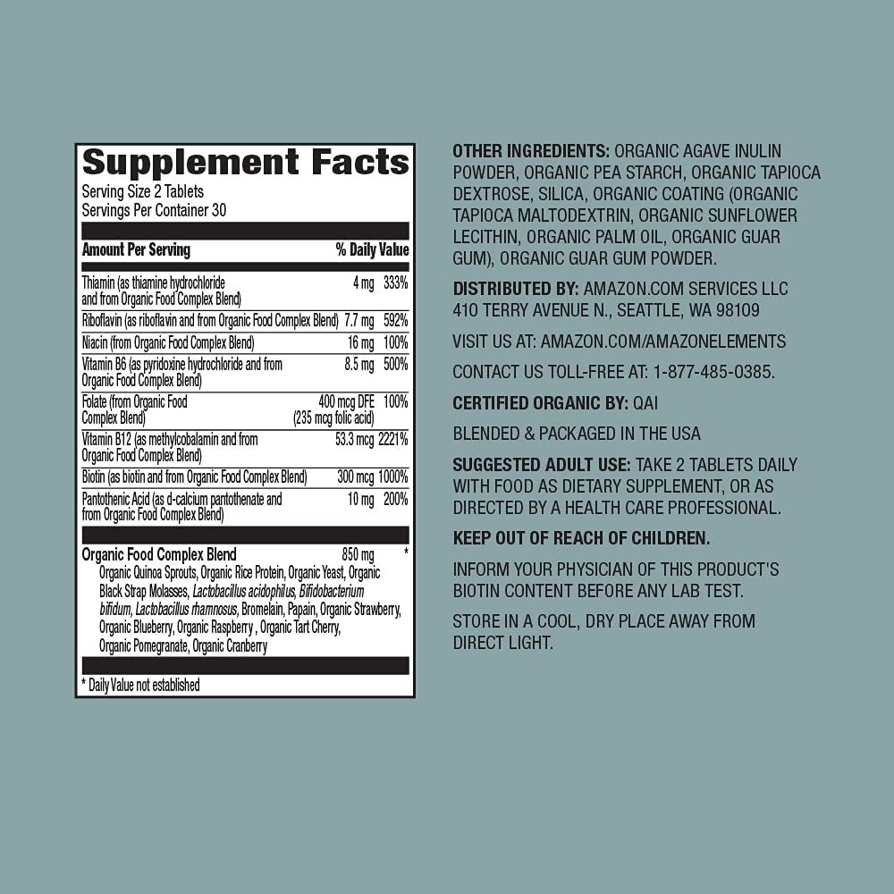 Amazon Elements Organic B Complex Vitamins – Whole Food Source thumbnail 4