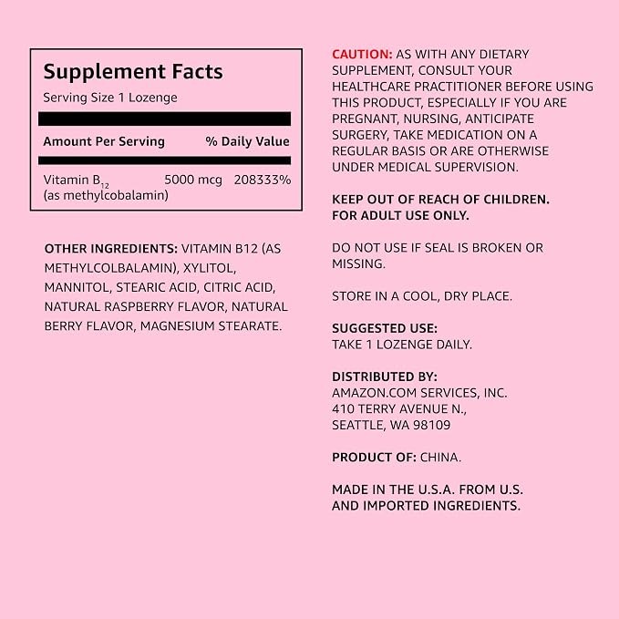 Amazon Elements Vitamin B12 Methylcobalamin 5000mcg – 65 Lozenges thumbnail 3