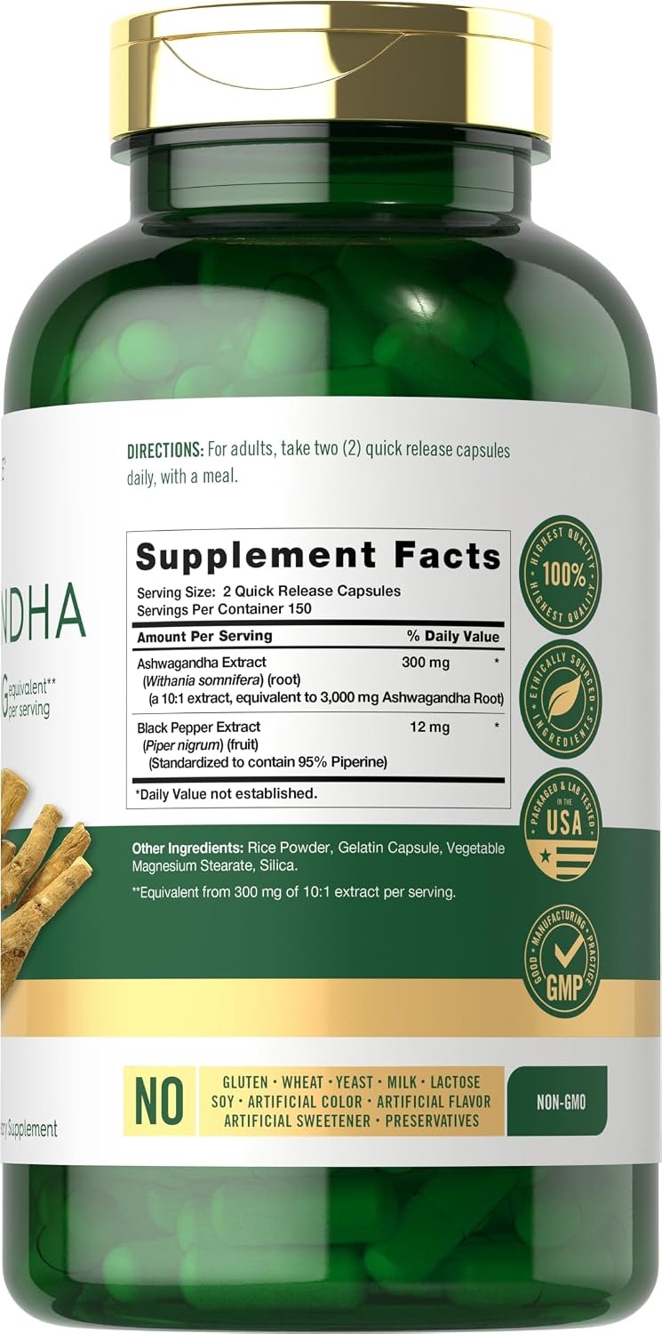 Carlyle Ashwagandha Supplement for Women & Men – 300 Capsules thumbnail 3