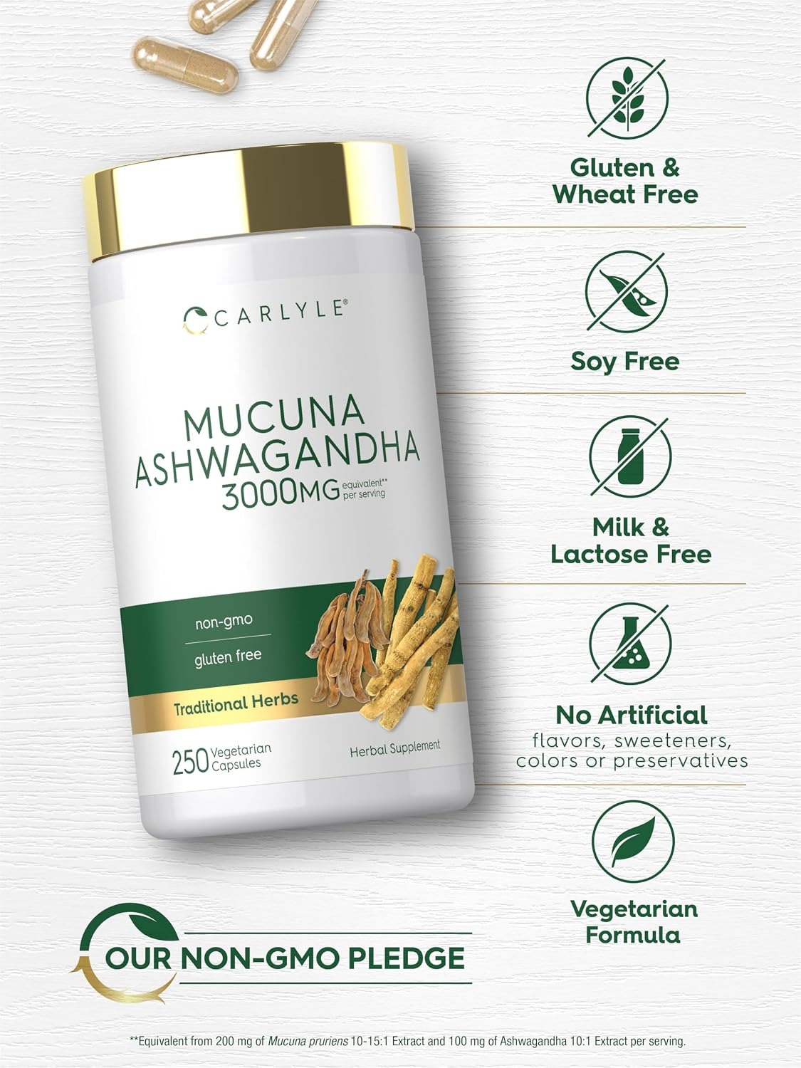 Carlyle Mucuna Pruriens with Ashwagandha & Black Pepper – 250 Capsules thumbnail 6