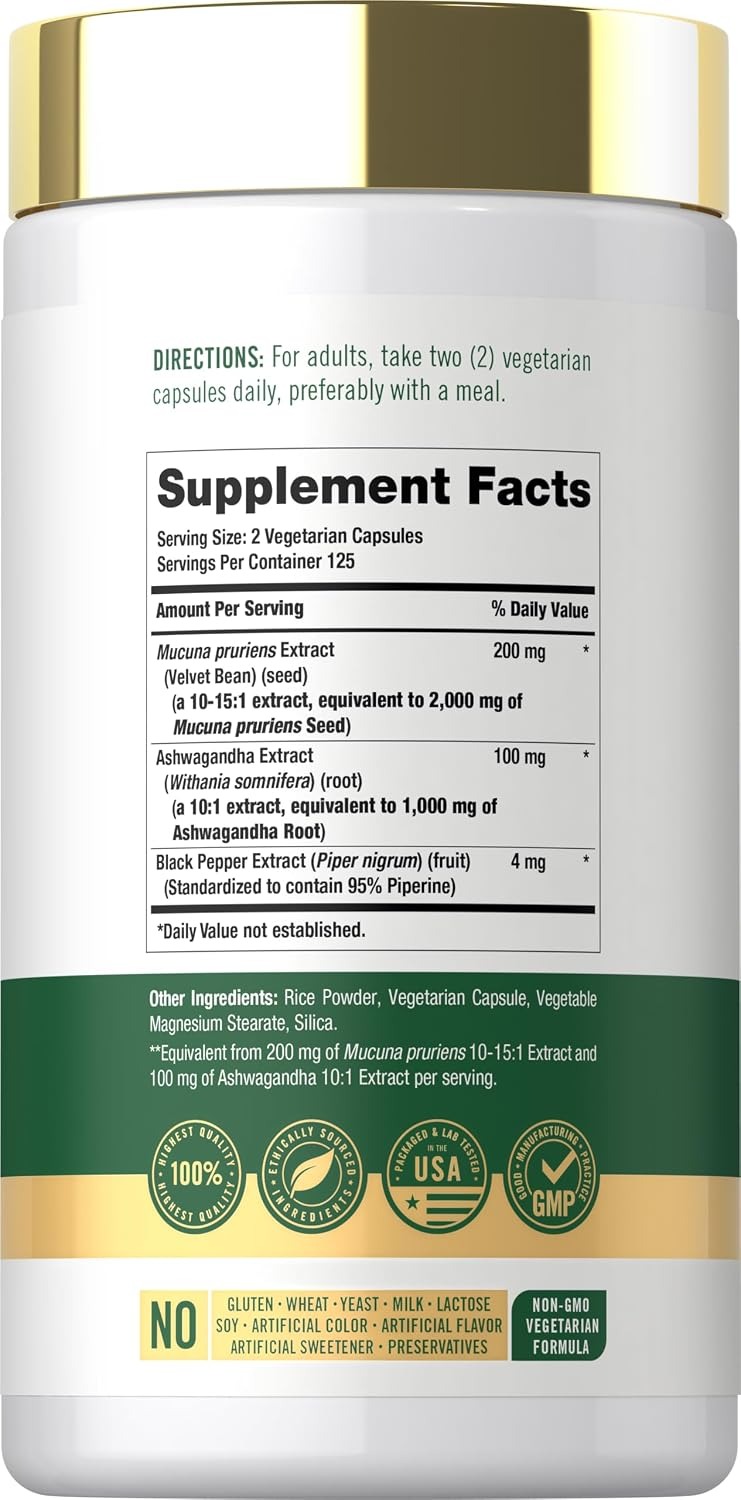 Carlyle Mucuna Pruriens with Ashwagandha & Black Pepper – 250 Capsules thumbnail 3