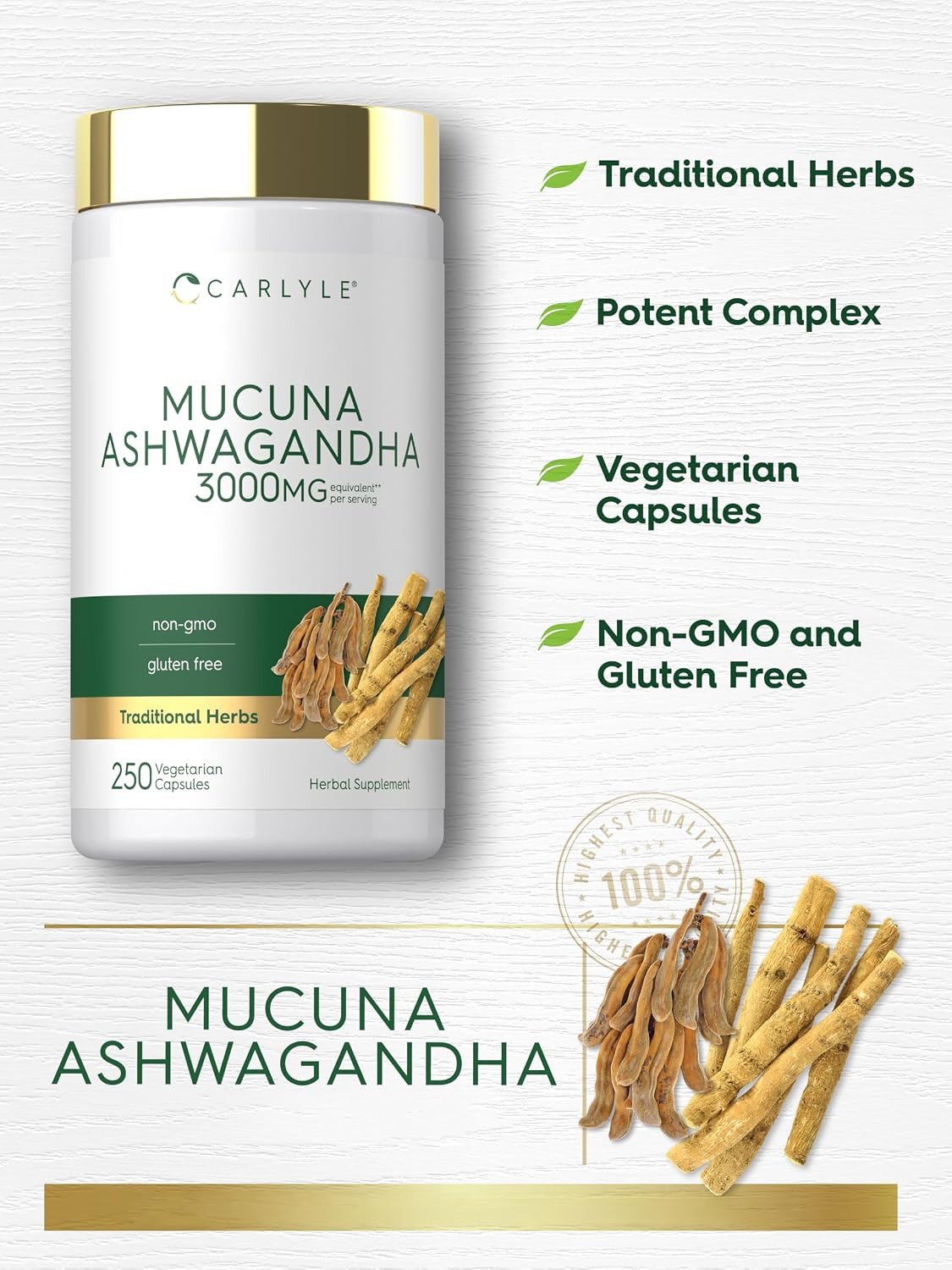 Carlyle Mucuna Pruriens with Ashwagandha & Black Pepper – 250 Capsules thumbnail 5
