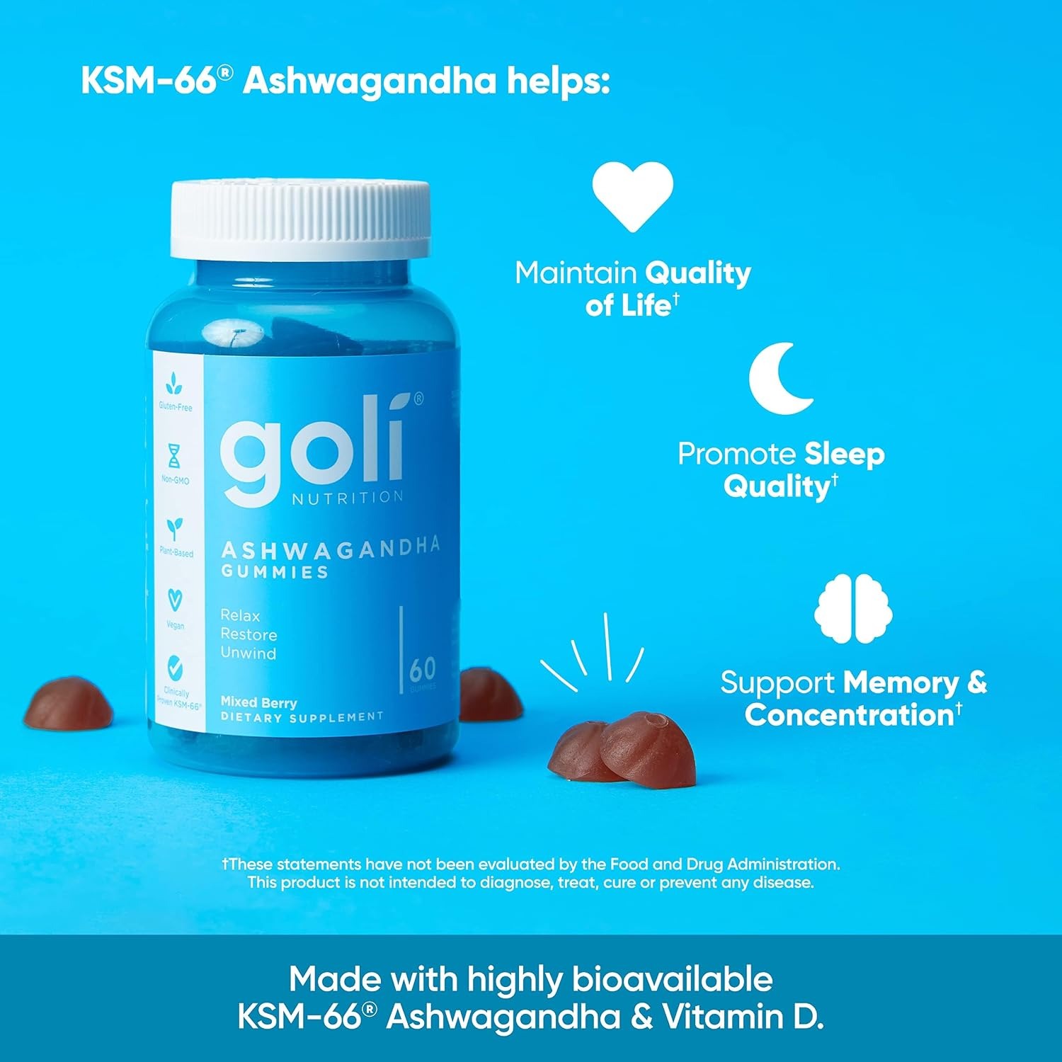 Goli Ashwagandha & Vitamin D Gummies – KSM-66, 60 Count thumbnail 7