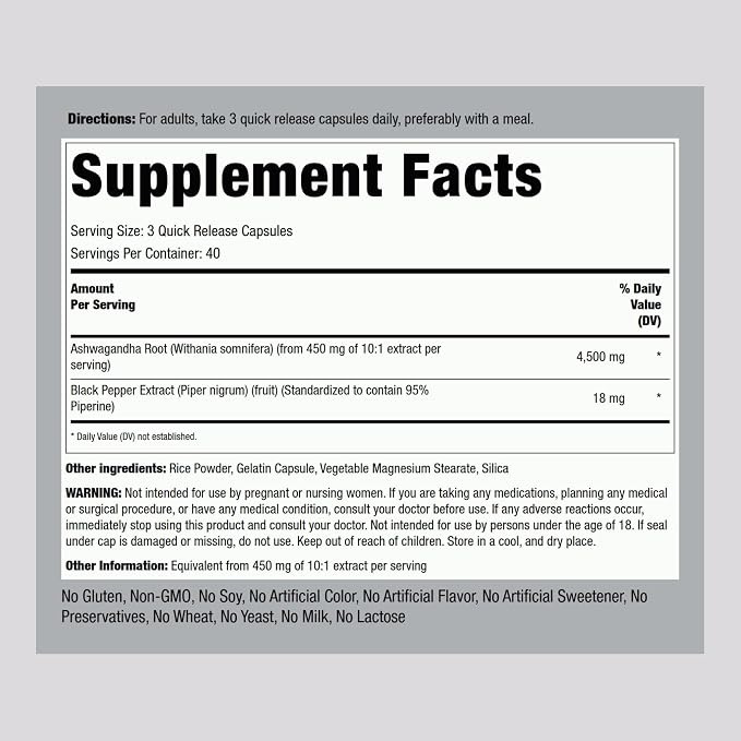 Piping Rock Ashwagandha Supplement | 120 Capsules thumbnail 2