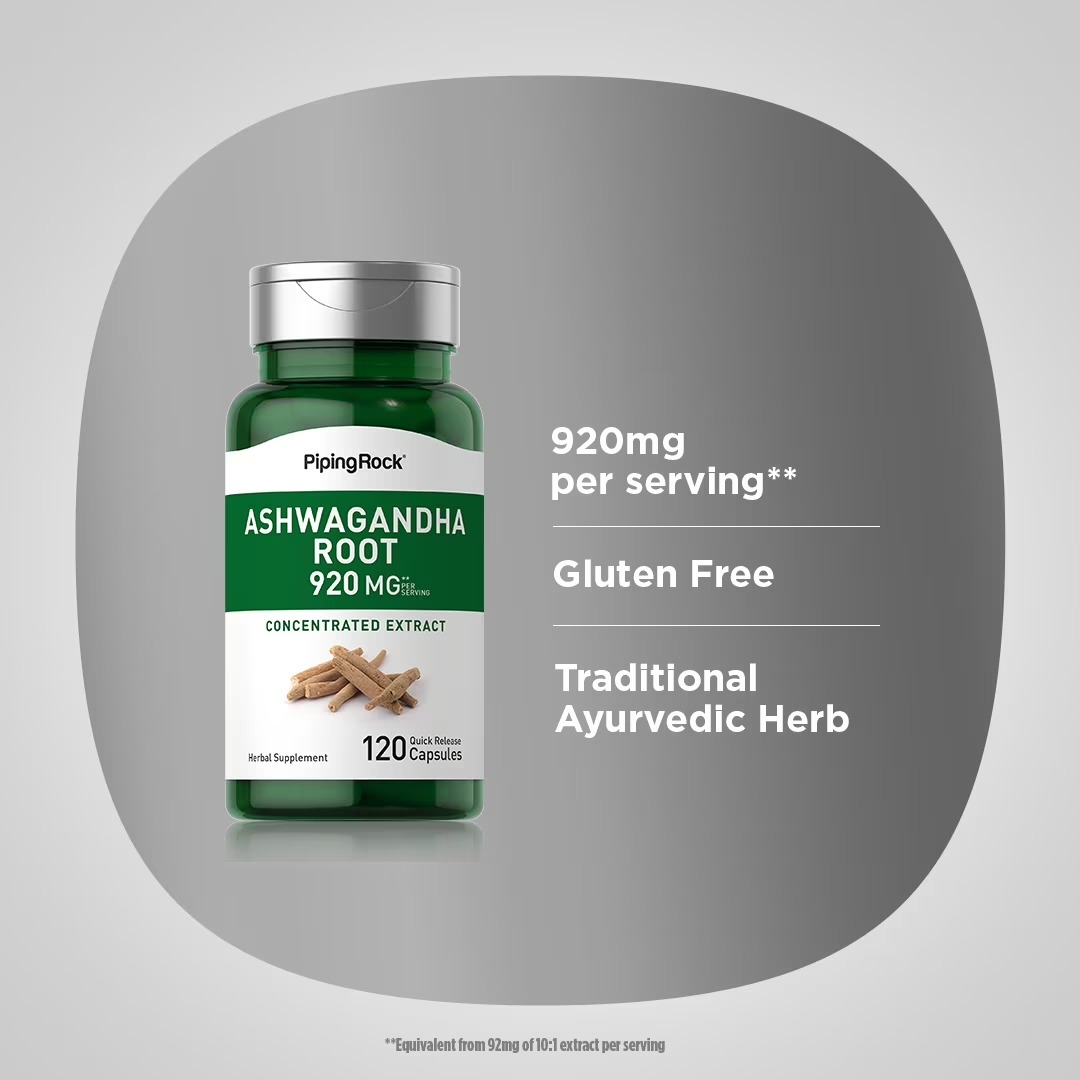 Piping Rock Ashwagandha Root Extract Supplement – 120 Capsules thumbnail 4