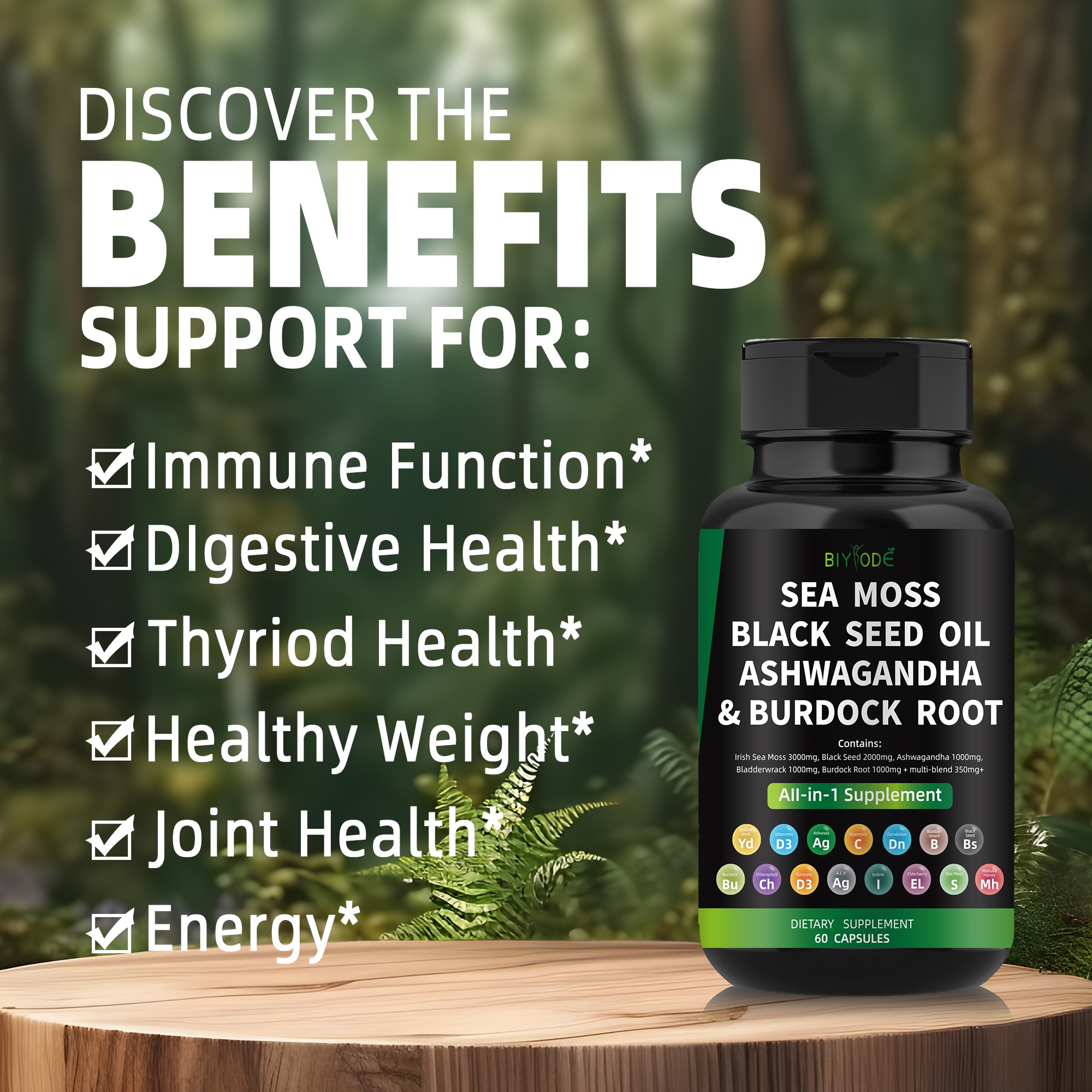 Sea Moss & Black Seed Oil 2000mg with Ashwagandha Capsules thumbnail 4