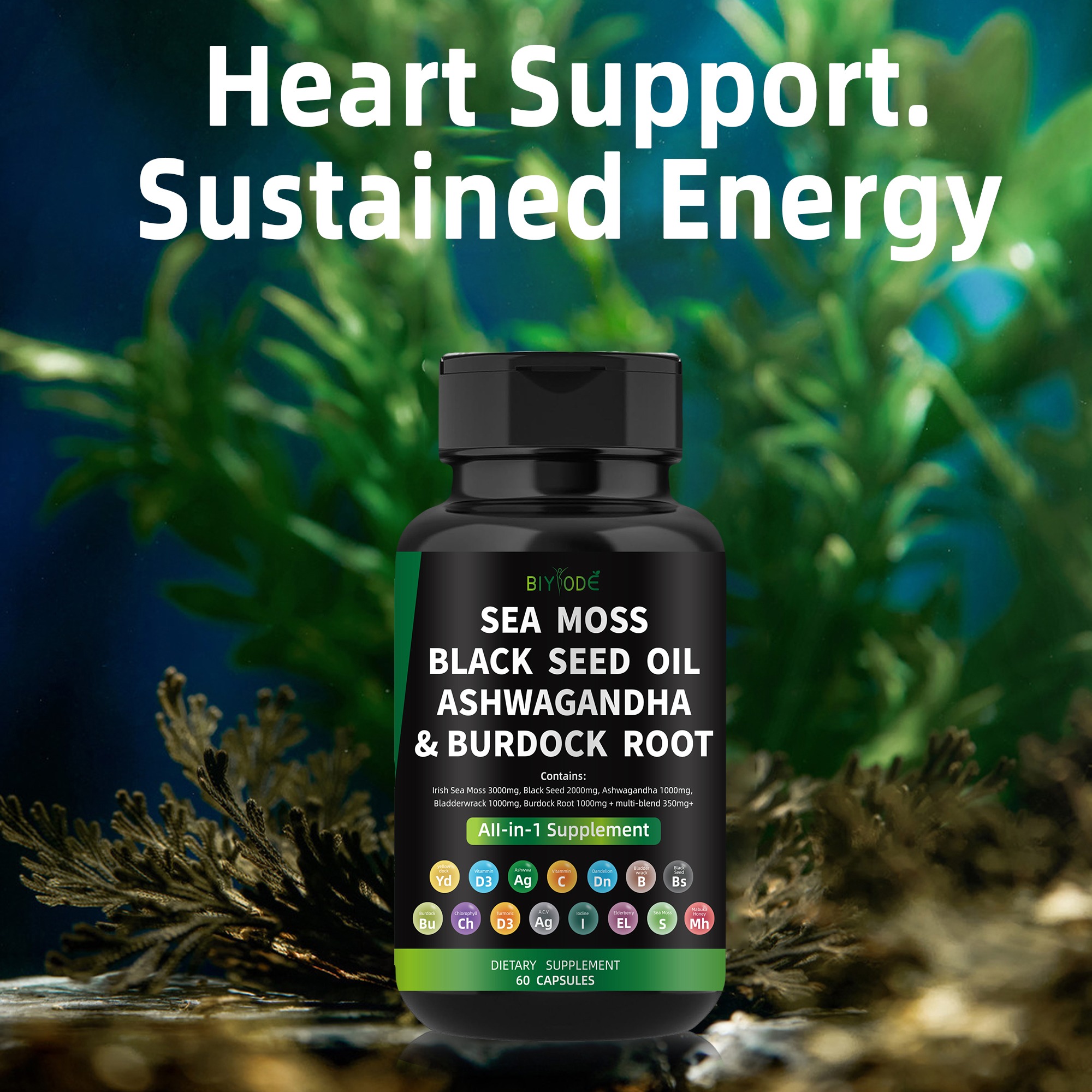 Sea Moss & Black Seed Oil 2000mg with Ashwagandha Capsules thumbnail 3