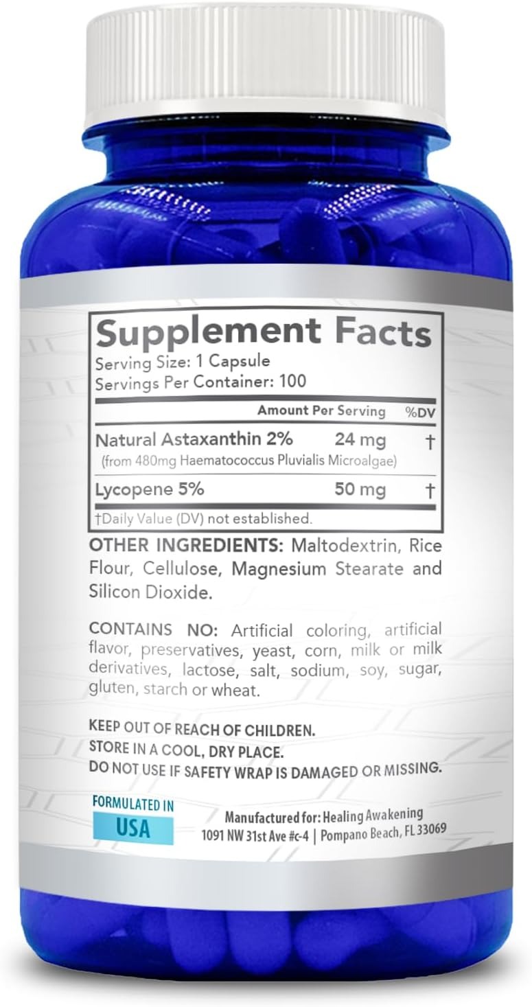 Astaxanthin 24mg & Lycopene 50mg Supplement 100 Veggie Capsules thumbnail 3