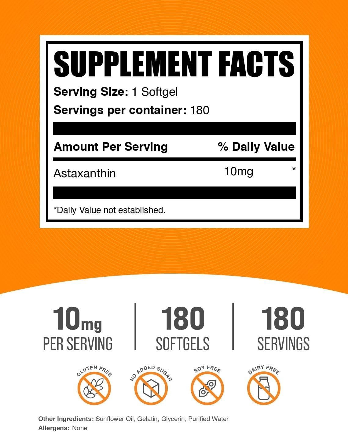 BulkSupplements.com Astaxanthin Supplement 10mg 180 Softgels thumbnail 3