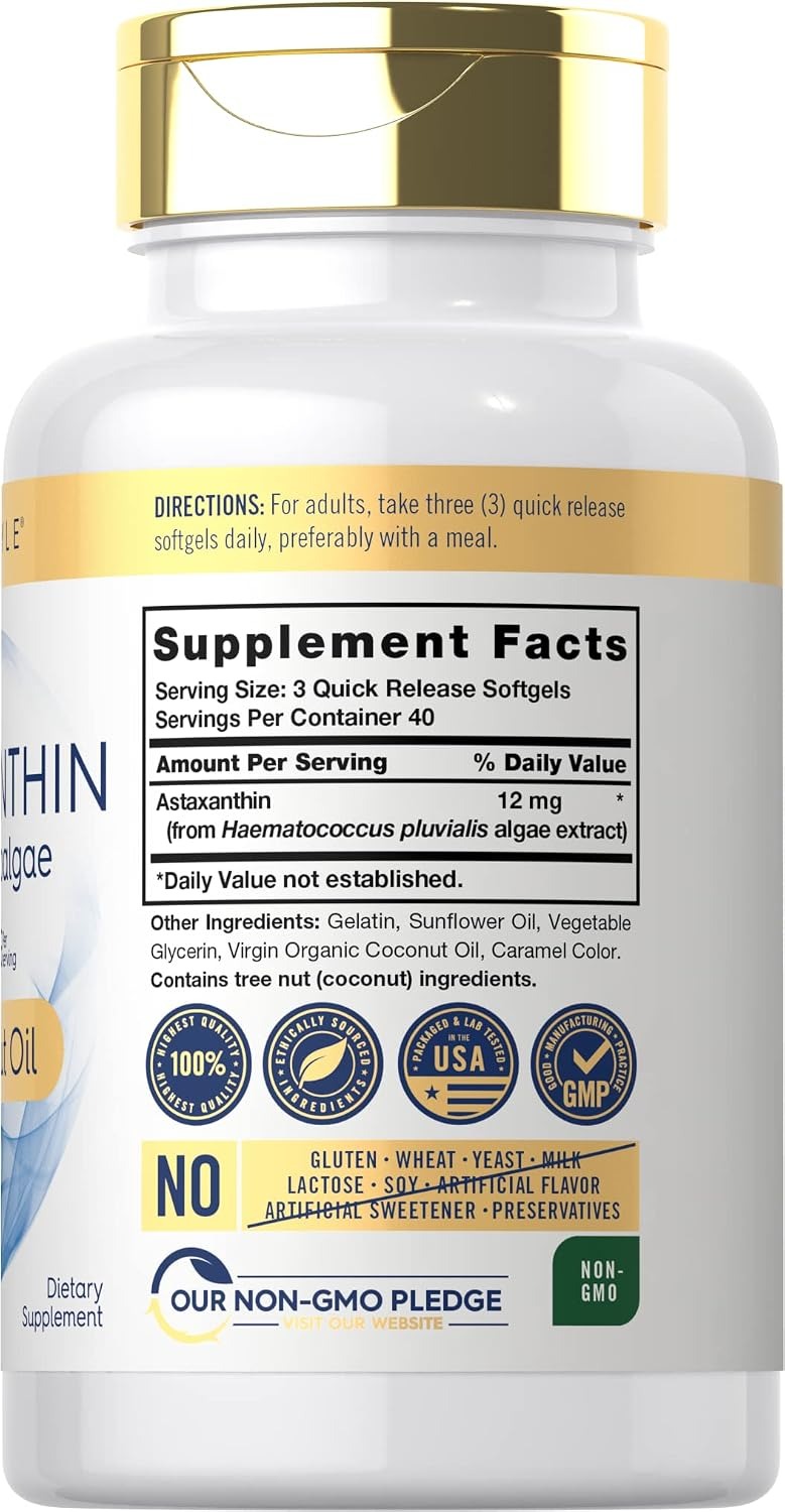 Carlyle Astaxanthin 12mg Microalgae Supplement 120 Softgels thumbnail 3